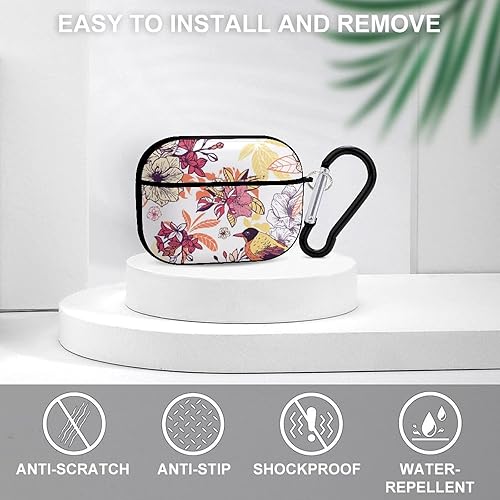 Miniatura 3 de Funda con diseño floral con pájaro para Airpods Pro (21 generación) con llavero, funda protectora completa a prueba de golpes, funda rígida de
