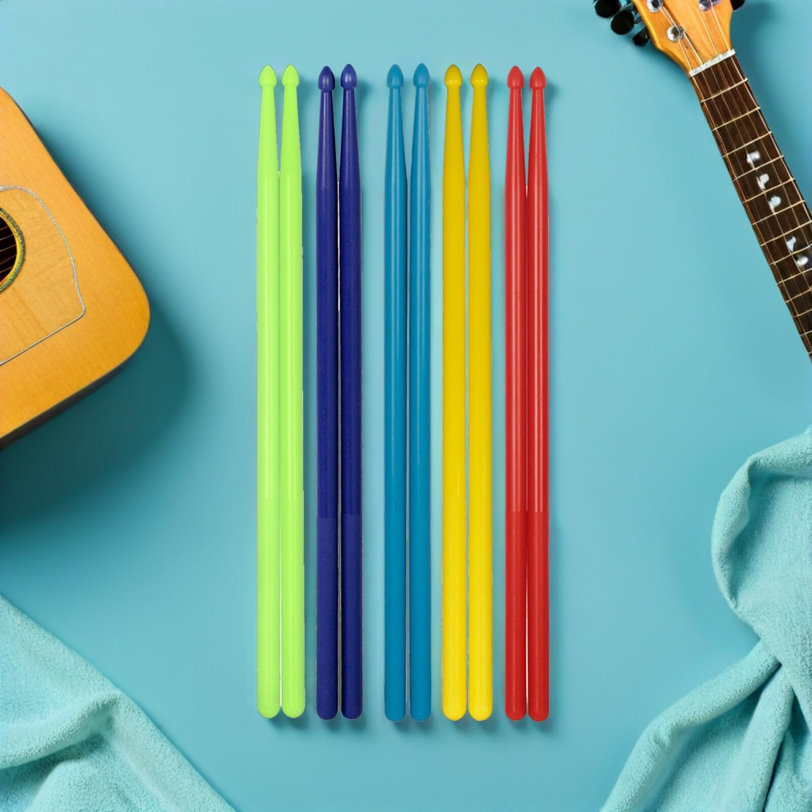 5 Paia Bacchette per Batteria in Nylon Colorate Antiscivolo Design Versatile per Pratica di Gruppo e Performance Musicali