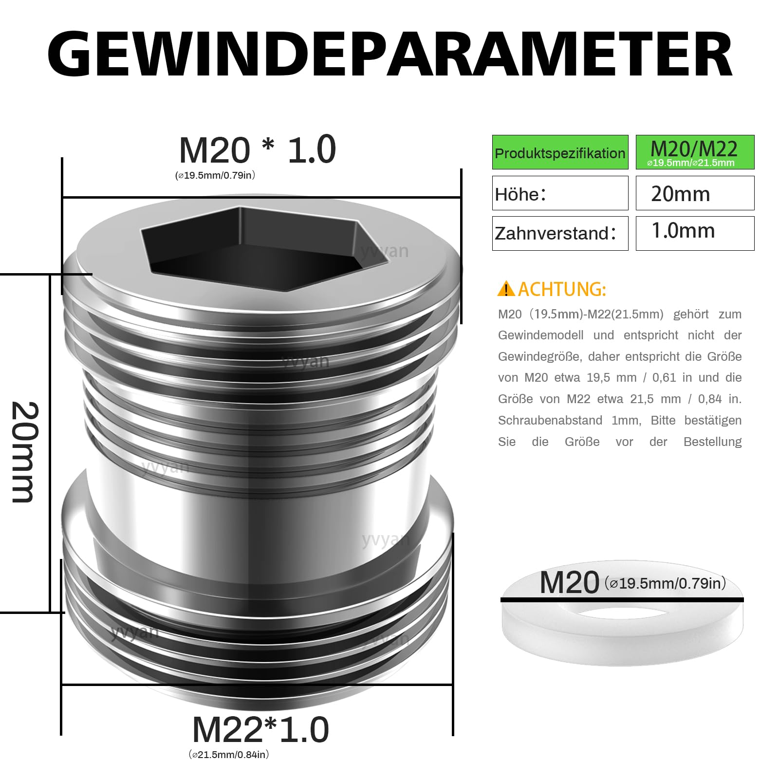 Adapter do kranu M20-M22 - 2 sztuki, gwintowy do zewnętrznego M20 i M22 dla kuchni, perlator do wody