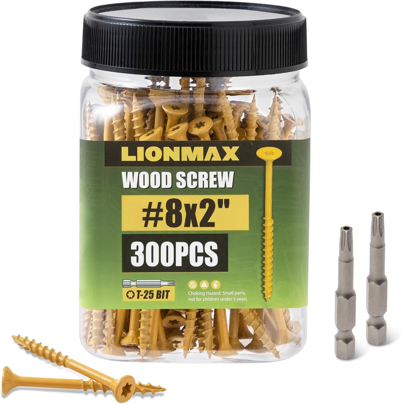 Deck Screws 2 Inch, Wood Screws #8 x 2, 300 PCS, Rust Resistant, Exterior Epoxy Coated, Outdoor Decking Screws, Torx/Star Drive Head Screw, T25 Star Bit Included, Tan