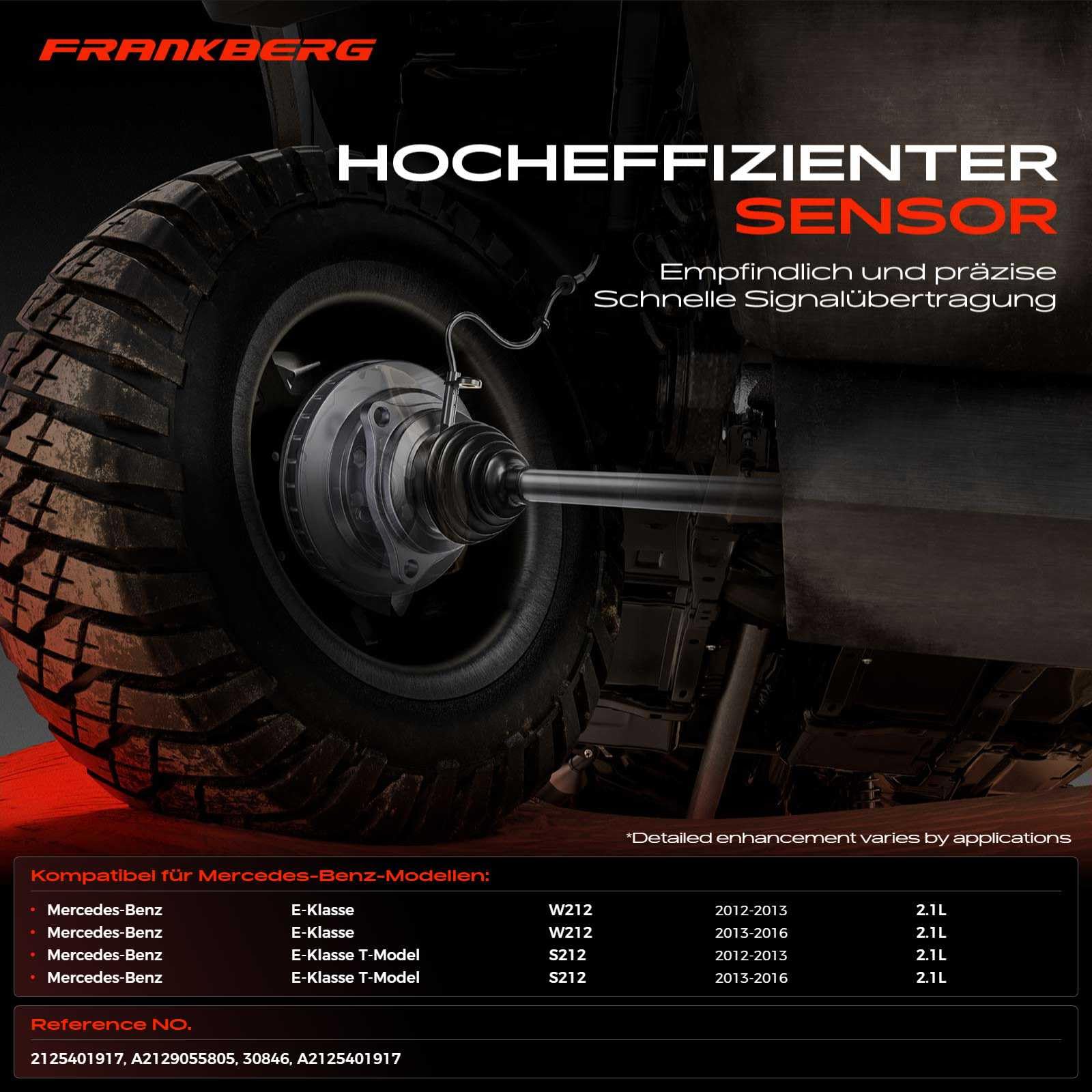 Frankberg Czujnik ABS 2-biegunowy przednia oś prawa dla Klasa E W212 S212 E300 2012-2016, 1x Czujnik ABS, modele hybrydowe, 2125401917