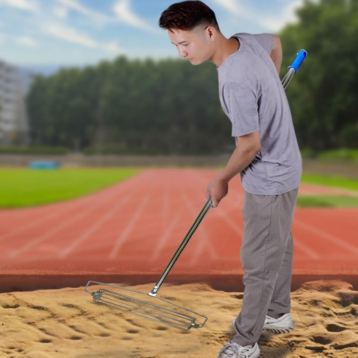 Roller Design Golf Course Rakes, Stainless Golf Sand Trap Bunker Simulator, Bunker Rake for High Jump Long Jump Track and Field Sandy Golf Course