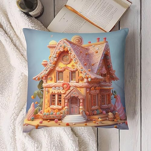 Miniatura 4 de Funda de cojín de 12 x 12 pulgadas, diseño de casa de jengibre con galletas de terciopelo para sofá, fundas de almohada para sofá, vacaciones de