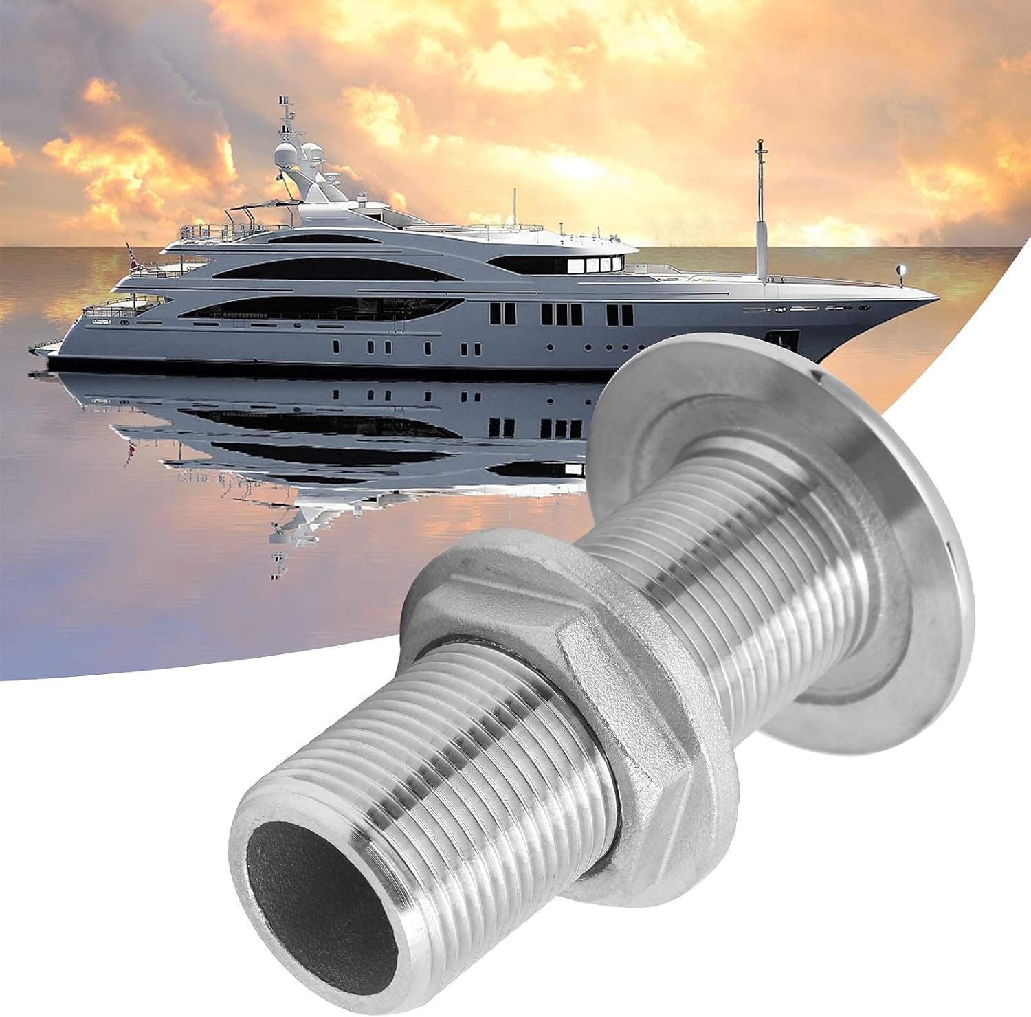 316 Marine Grade Stainless Steel Boat Thru Hull Fitting Drain Short Straight Thru Hull Boat Plumbing Fitting for 1 1/2 3/4 3/8 I.D. Hose (MJS022-3/4〃)