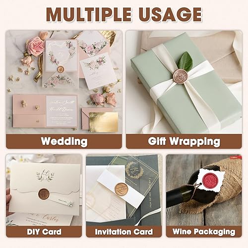 Miniatura 6 de Yelsky Kit de 400 sellos de cera con 2 moldes de metal en forma de flor redonda, alfombrilla de silicona para sello de 1 pulgada, cuentas para