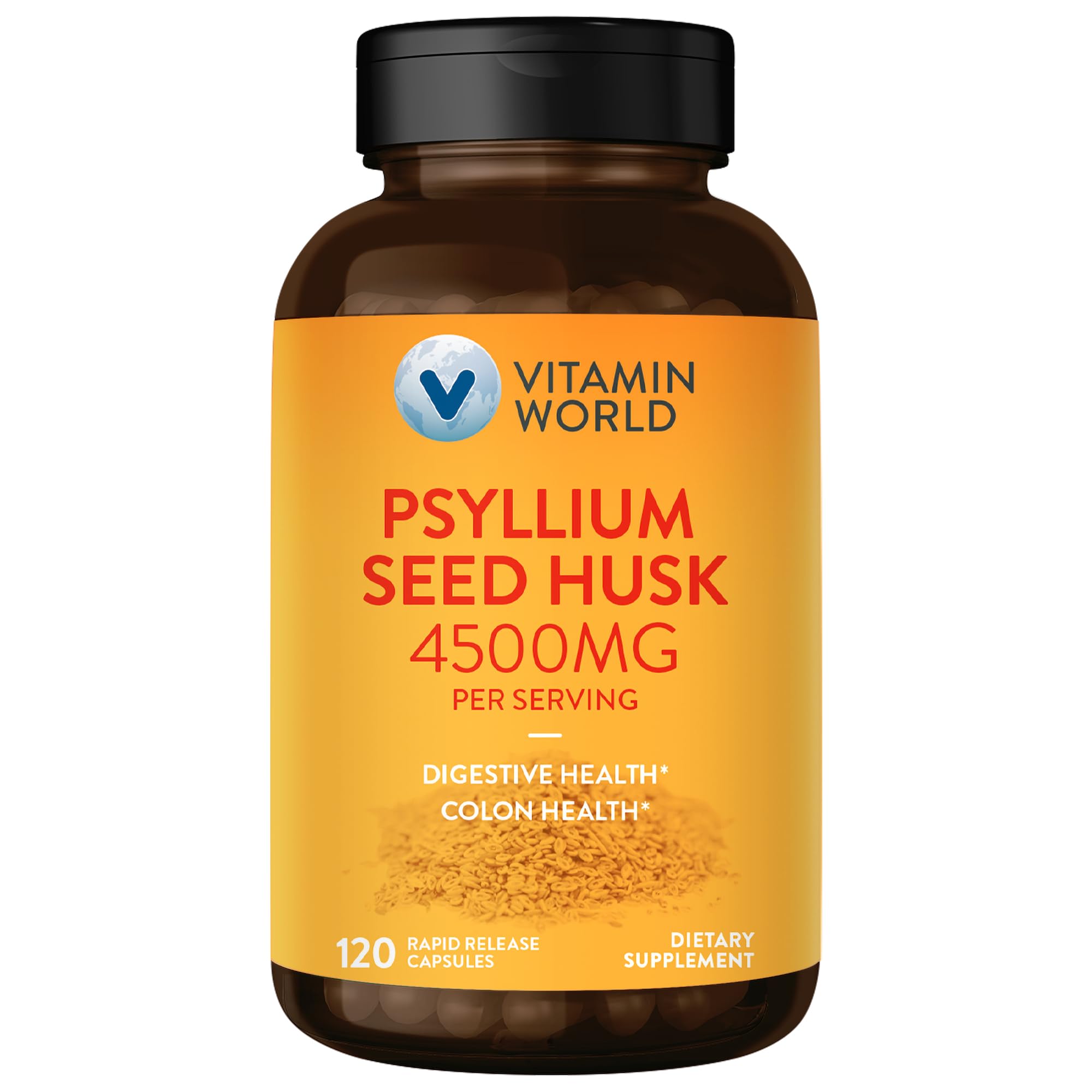 Vitamin World Psyllium Husks Capsules, 4500 mg Per Serving, 120 Capsules