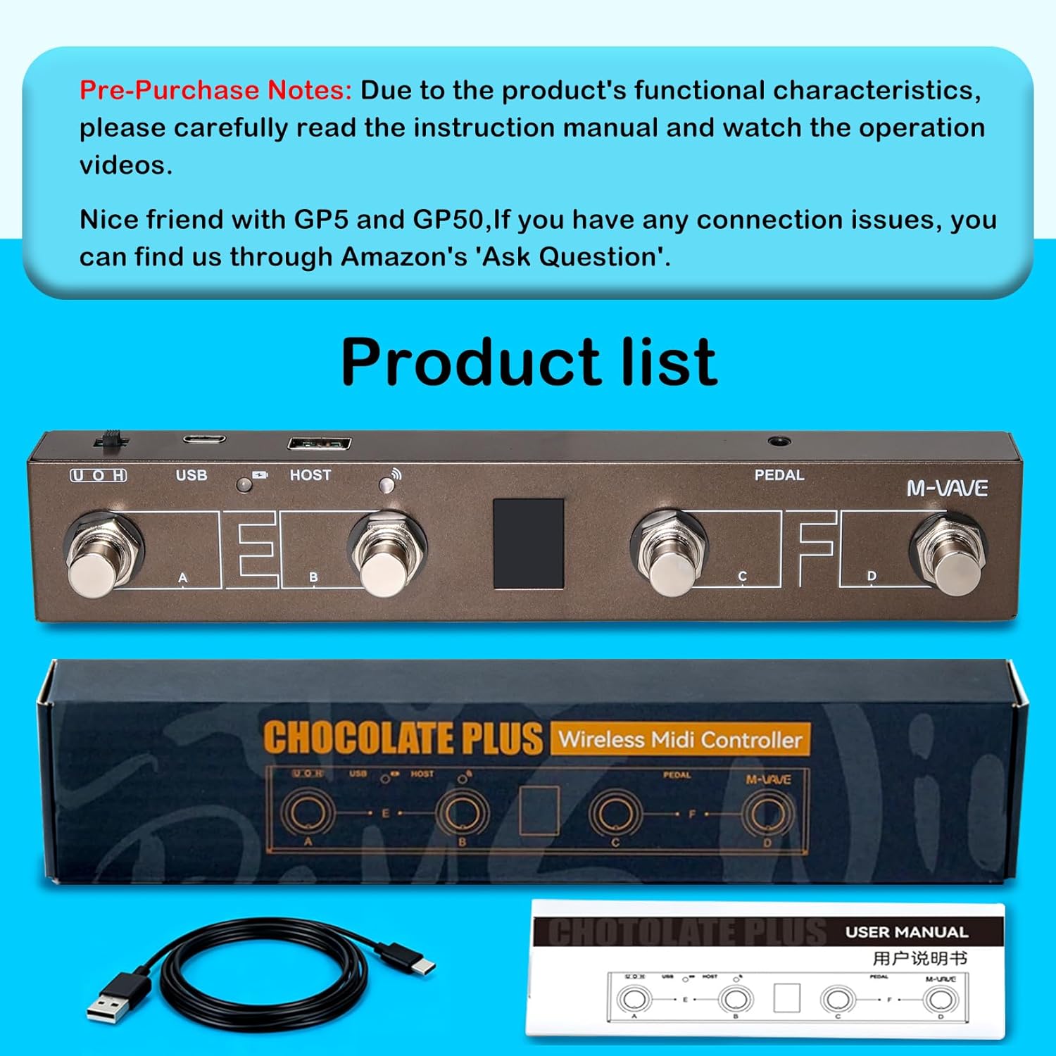 M-VAVE Chocolate Plus MIDI Footswitch Controller Pedal, 4 Buttons, USB Compatible, APP Control, Portable