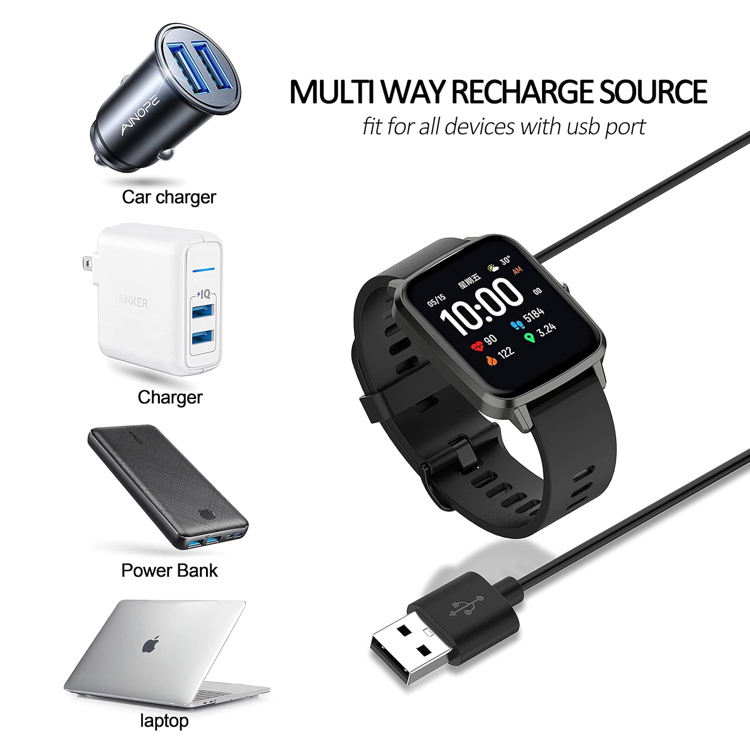 Bicmice Smart Watch Charger for Wyze Yamay Willful SW021 SW023 SW025 Letsfit ID205l Letscom ID205g ID205s ID206 ID205u ID216 Smartwatch Umidigi Uwatch 3s 3 2 2s Urun Magnetic 2 Pin Charging Cable : Cell Phones & Accessories
