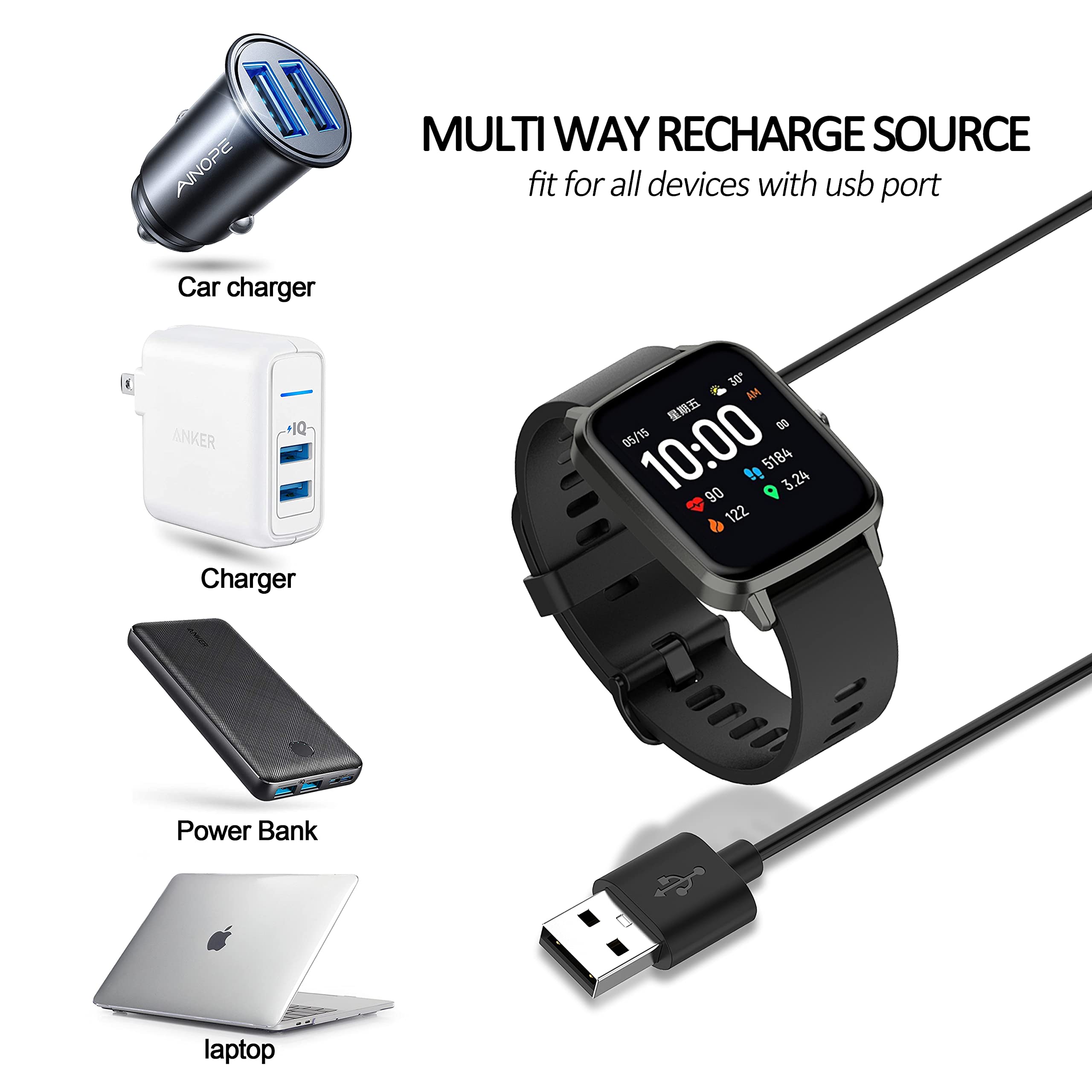 Câble Chargeur Magnétique USB 2 Broches 100 Cm - Compatible YAMAY, Willful, Letsfit, Montre Connectée