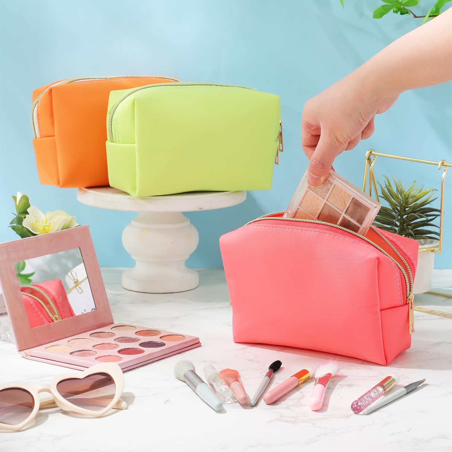 Kigeli 12 Pcs Nylon Makeup Bag Bulk Cosmetic Pouches Preppy Cosmetic Bag for Women Waterproof Travel Zi,pper Organizer Little Outdoor Accessory Makeup Toiletry Pouches Set(Macaron)