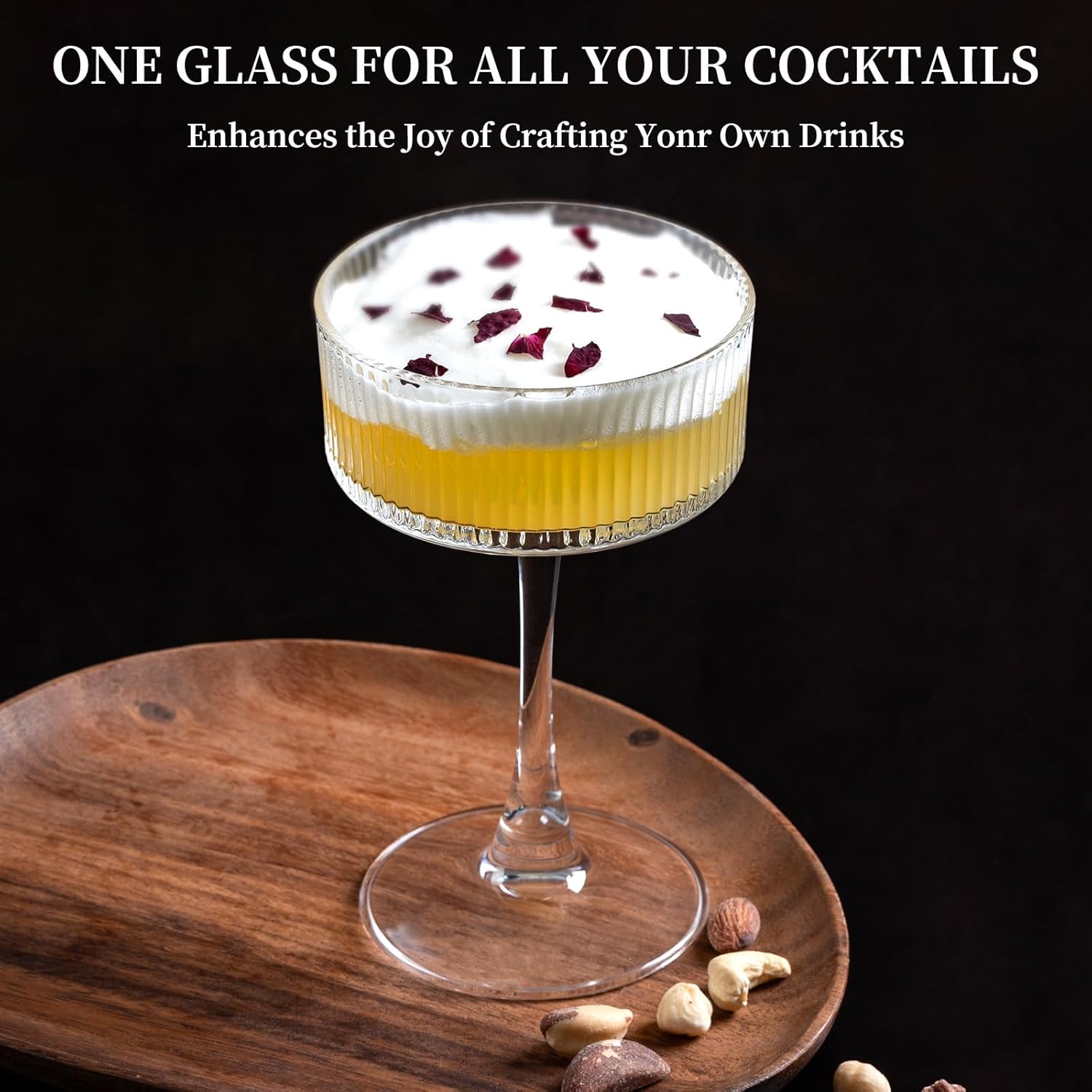 FrutPunch Martini Glasses Set of 4, 8OZ Ribbed Coupe Glasses, Bar Drinking Glass Set, Suitable for Cocktails, Wine, Champagne and Gifts