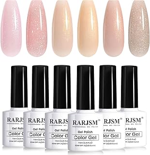 RARJSM Glitter Nude Gel Polish 6pcs Set Pale Pink Milky Jelly Cashmere Pink Beige Apricot Champagne Brown Shimmer Iridesce...