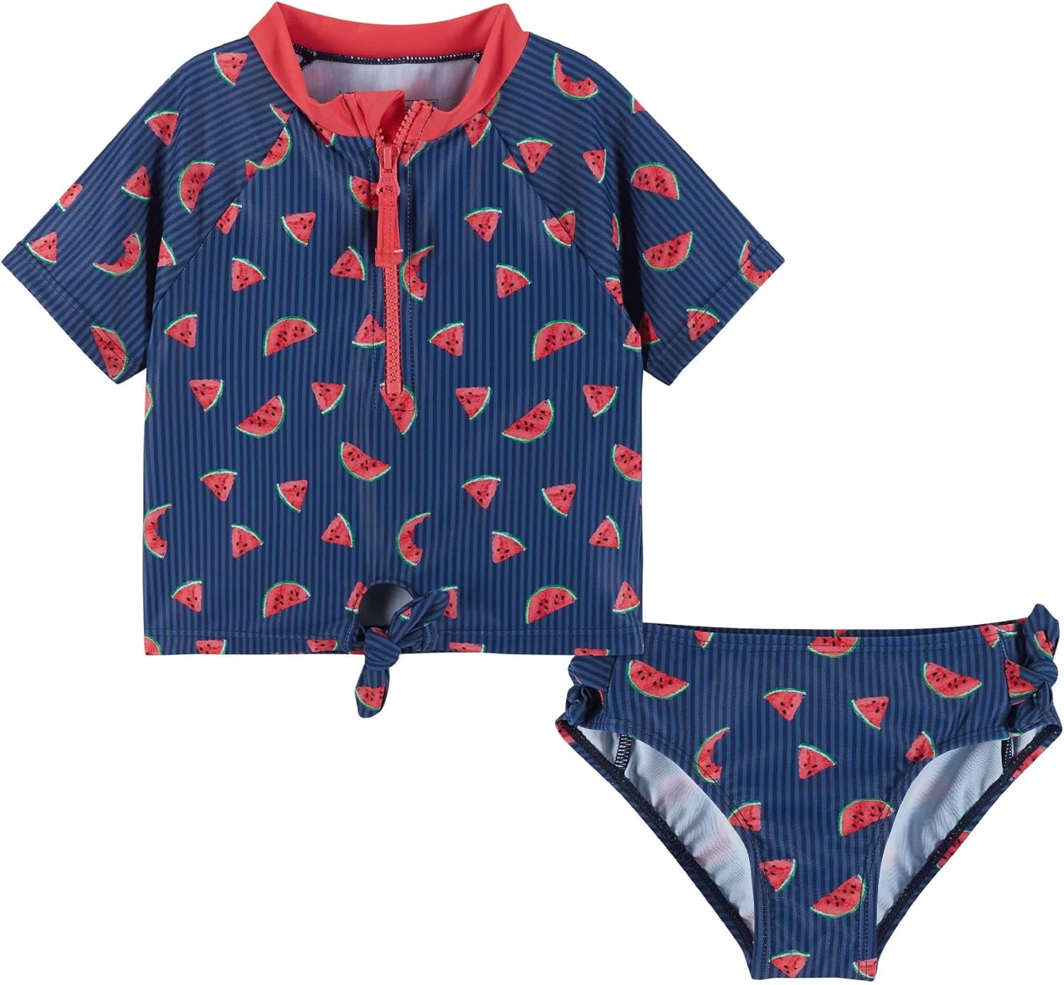 Andy & Evan Girls' Short Sleeve Rashguard Sets, Summer Ready Swimsuits for Kids and Toddlers, Navy Melon, 6X, 7 Years