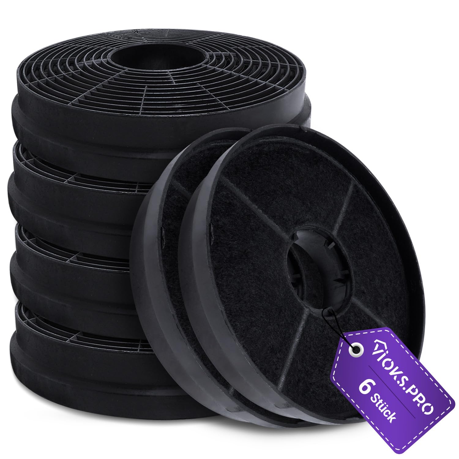Filtro de carbón para campana extractora de 105 mm de diámetro, juego de 6 piezas de repuesto para filtro de carbón activo Respekta MIZ 0058
