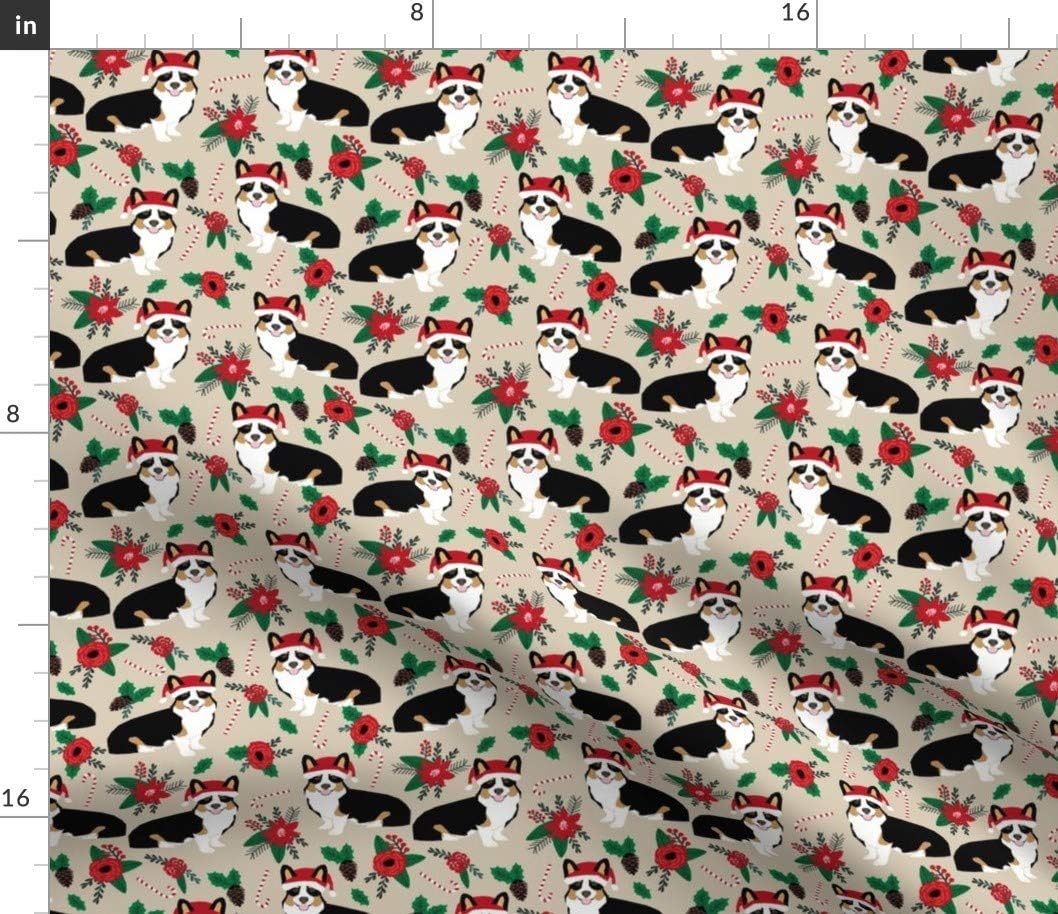 Spoonflower Fabric - Corgis Dog Dogs Cute Christmas Florals Best Flowers Corgi Santa Hats Printed on Petal Signature Cotton Fabric by The Yard - Sewing Quilting Apparel Crafts Decor