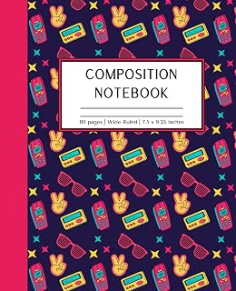 Composition Notebook: Retro 90's Aesthetic with Dark Blue Background - Wide Ruled | For Boys, Girls, Teens, and Students