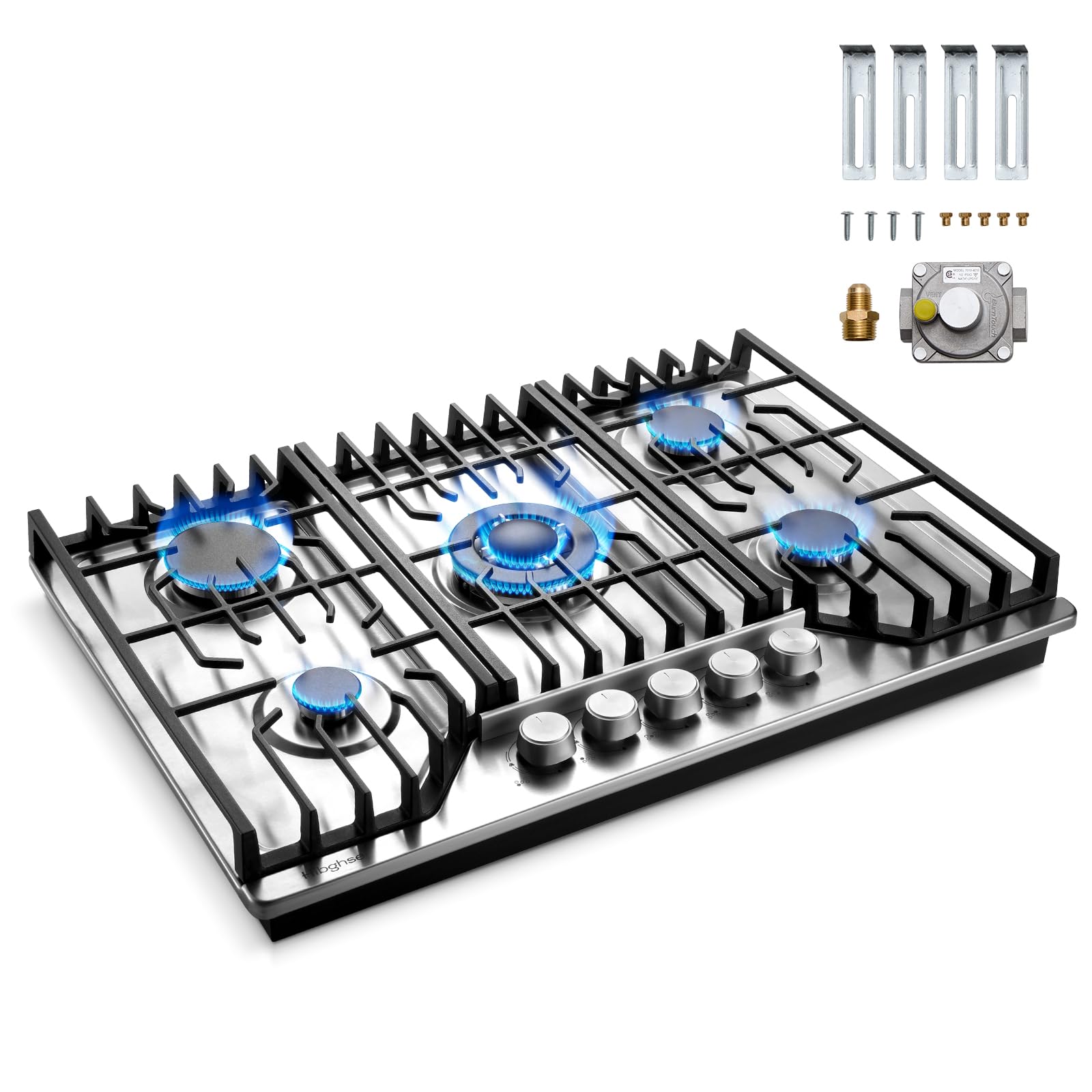 Photo 1 of **some pieces have damage** Gas Cooktop 30 inch with 5 Sealed Burners, Built-in Gas Stove Top Stainless Steel Propane Cooktop with Thermocouple Protection, NG/LPG Convertible