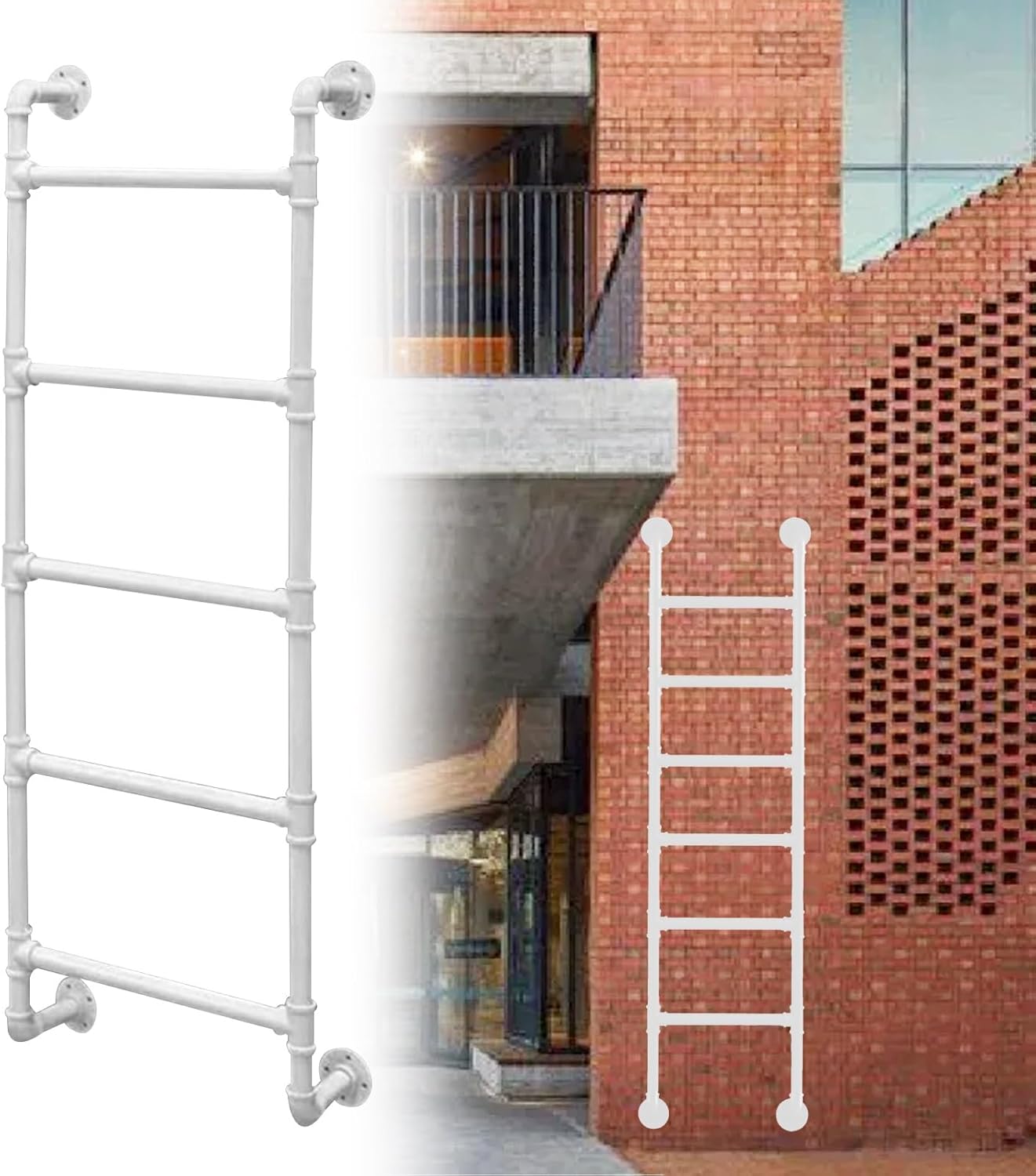 Indoor Outdoor Window Well Egress Ladder Step Ladder with Wall Mount, Metal Basement Egress Ladder, 3.3-9.8ft Climb Ladder for Home, Library, Office Loft Attic Garage Ladder(105cm/