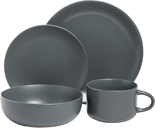Miniatura 2 de 10 Strawberry Street Wazee - Juego de vajilla de cupé mate 16 piezas color gris carbón