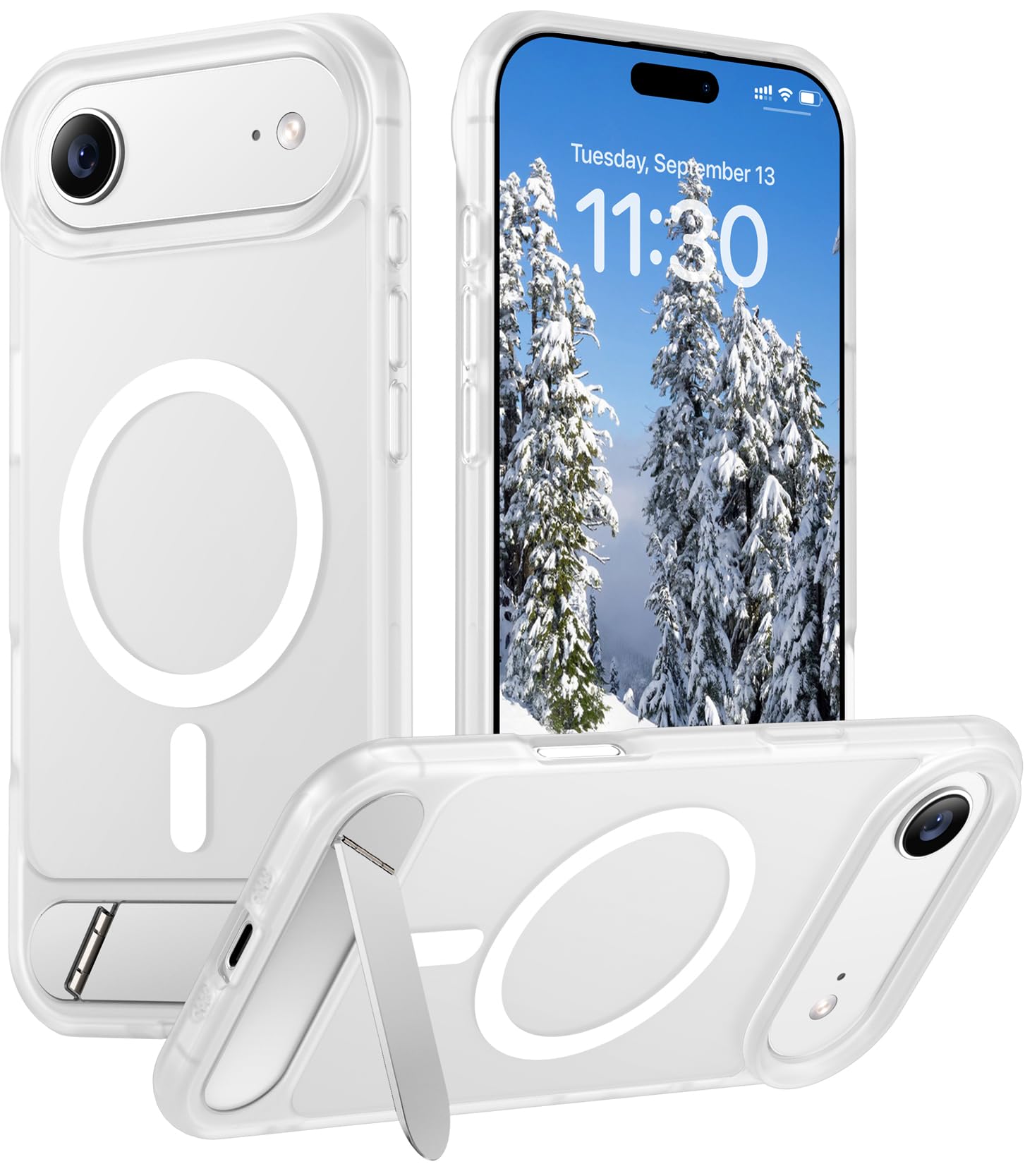 Temdan Designed for iPhone Air Case, [Built-in Invisible Kickstand][Compatible with MagSafe][Military Grade Shockproof] Slim Translucent Matte Phone Case 6.5 inch (Clear Matte)