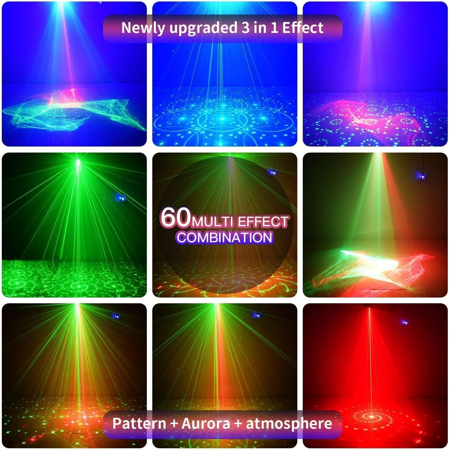 Discolicht Partylicht, Party Deko Disco licht, Dj licht Musikgesteuert Mit Fernbedienung USB 61 Verschiedene Muster discokugel für Karaoke Familientreffen Hochzeit Kids Geburtstag