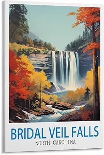 NJBVHGTY Bridal Veil Falls North Carolina Vintage Travel Poster 24x36inch(60x90cm) Canvas Printing Home Decor Wall Art Prints