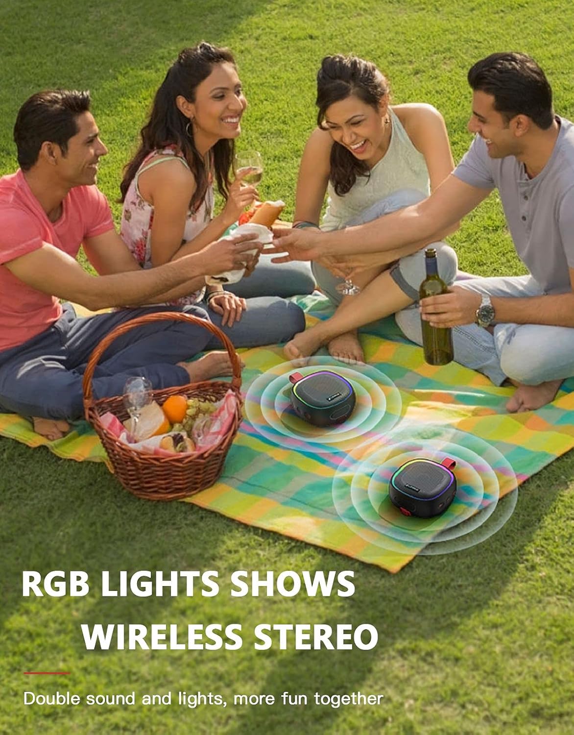 Eksploze view of the LENRUE F9 speaker showing internal components and upgraded buttons.