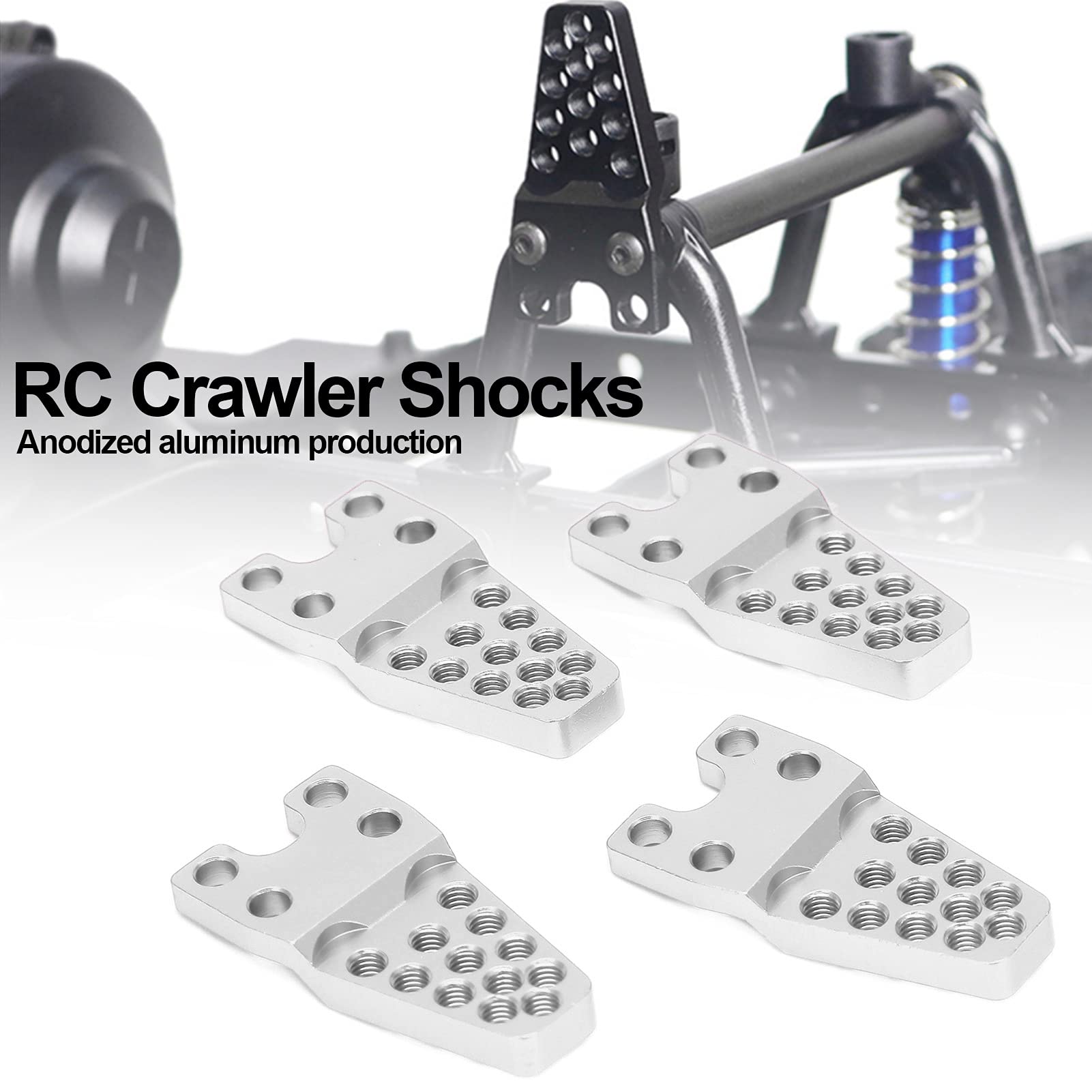 4 Soportes RC, Soportes amortiguadores para Coches RC, aleaci¨®n de Aluminio Duradera, Accesorios de Montaje de Repuesto estables para Coches de Escalada de simulaci¨®n 1:10 1:8 (Plateado)