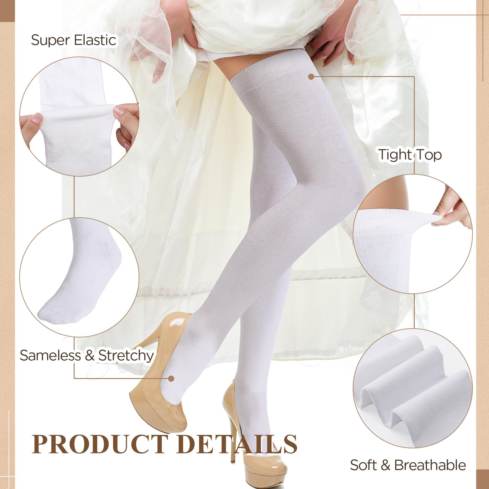 SATINIOR Extra Long Socks Thigh High Cotton Socks Extra Long Knee Boot Stockings for Women: One Size White