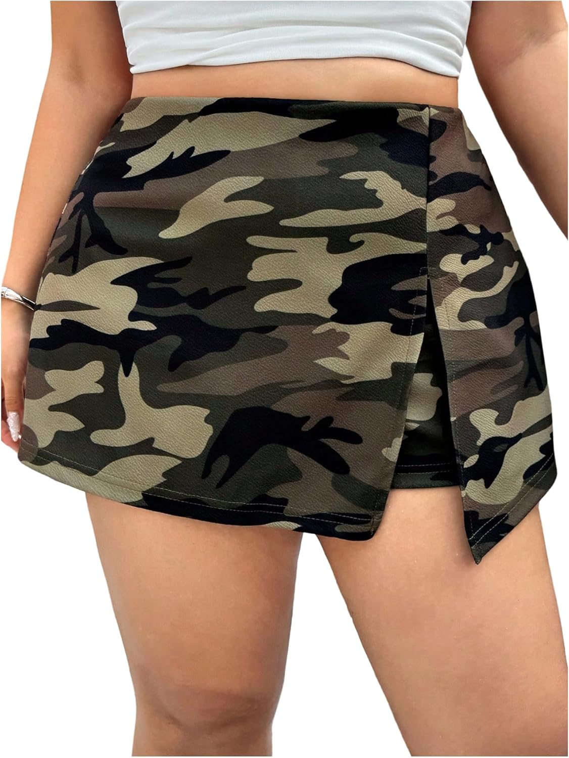 Floerns Women's Plus Size Asymmetrical Skorts High Waisted Skirts Shorts