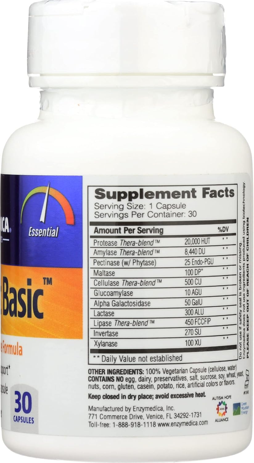 Enzymedica - Digest Basic, Essential Full Spectrum Digestive Enzymes, 30 Count