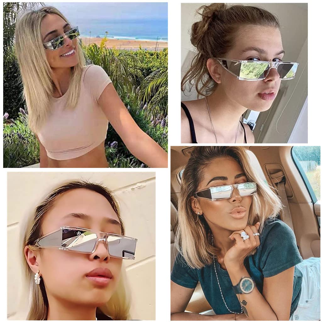 BAWUYI Y2K 2000s Sunglasses for Men Women Futuristic Cyber Glasses with Side Lens Punk Sports Square Rectangle Shades