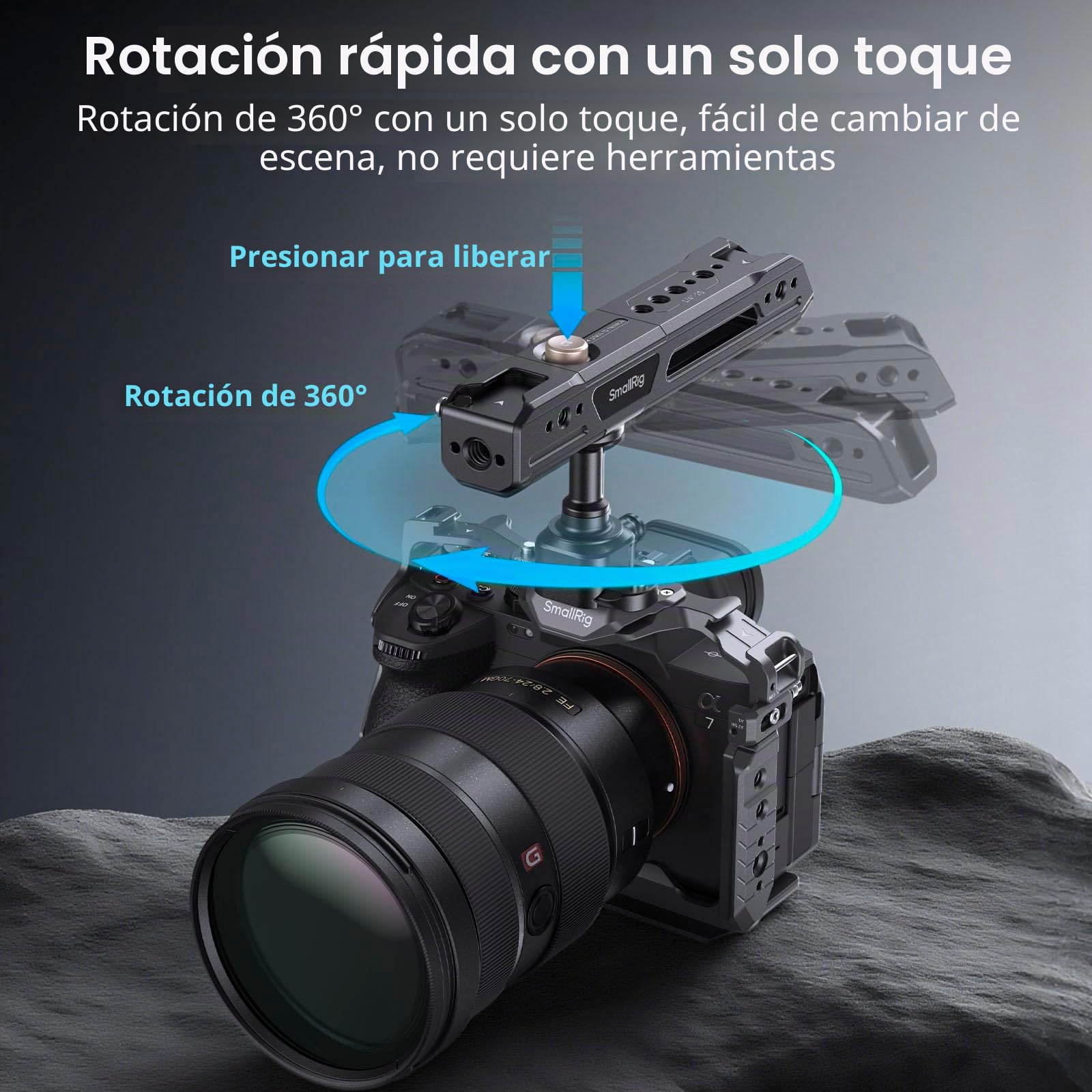 SmallRig Mango superior giratorio con pinza NATO, mango superior ligero NATO para jaula de cámara, capacidad máxima 15 kg, rotación de 360°, con soporte de garra y agujeros roscados de