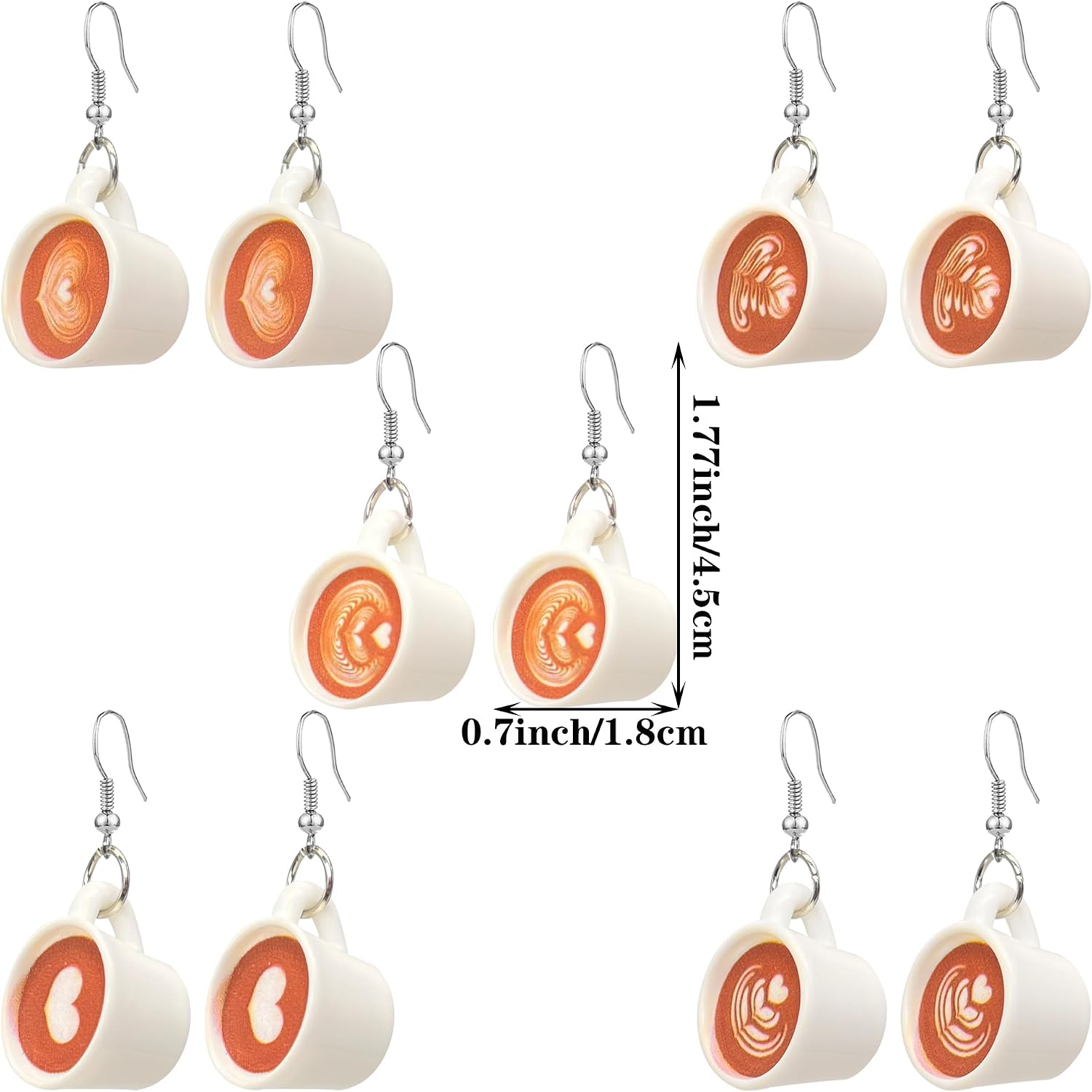5 pairs Resin Coffee Cup Drop Earrings Dangle Gifts for Coffee Lovers or Women Funny Party Gifts