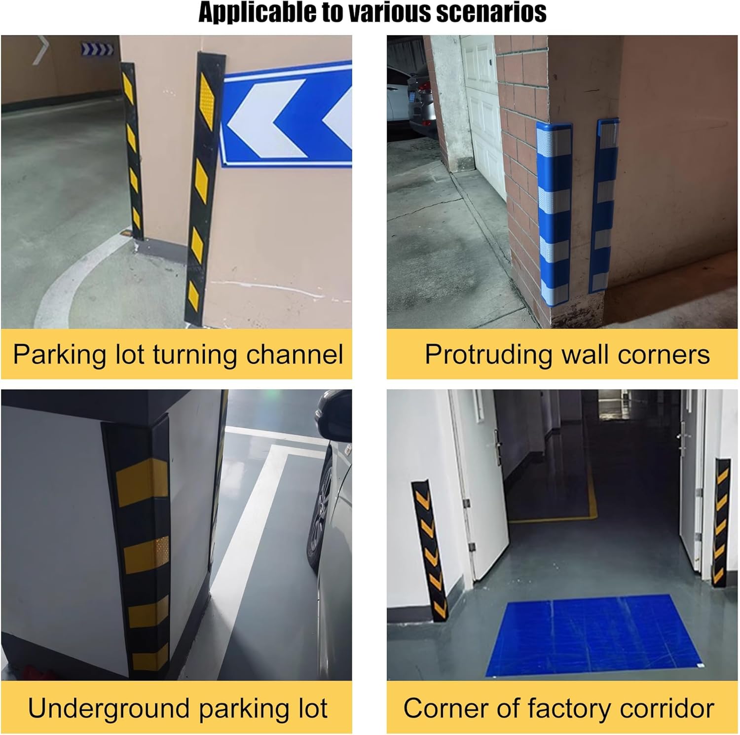 Self-Adhesive Garage Wall Protector, Reflective Rubber Wall Corner Guard, Garage Wall Protectors, Garage Wall Corner Guards for Warehouse, Parking Lot(Black,80x10x0.8cm-1pc)