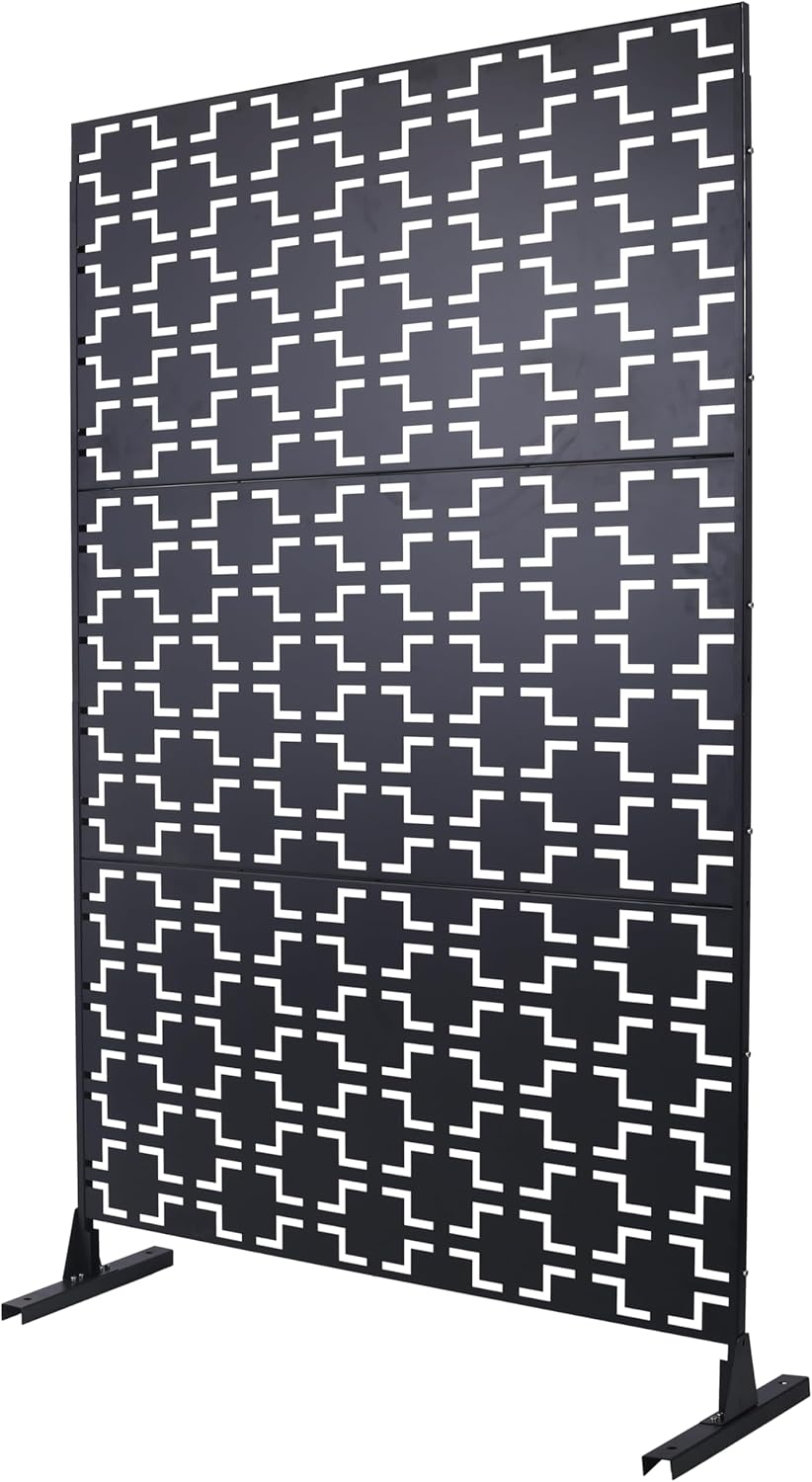 Freestanding Metal Privacy Screen 76 in H x 48 in W – Outdoor Indoor Decorative Fence Panel for Patio, Balcony, Deck, Garden, Lawn, Living Room & Office
