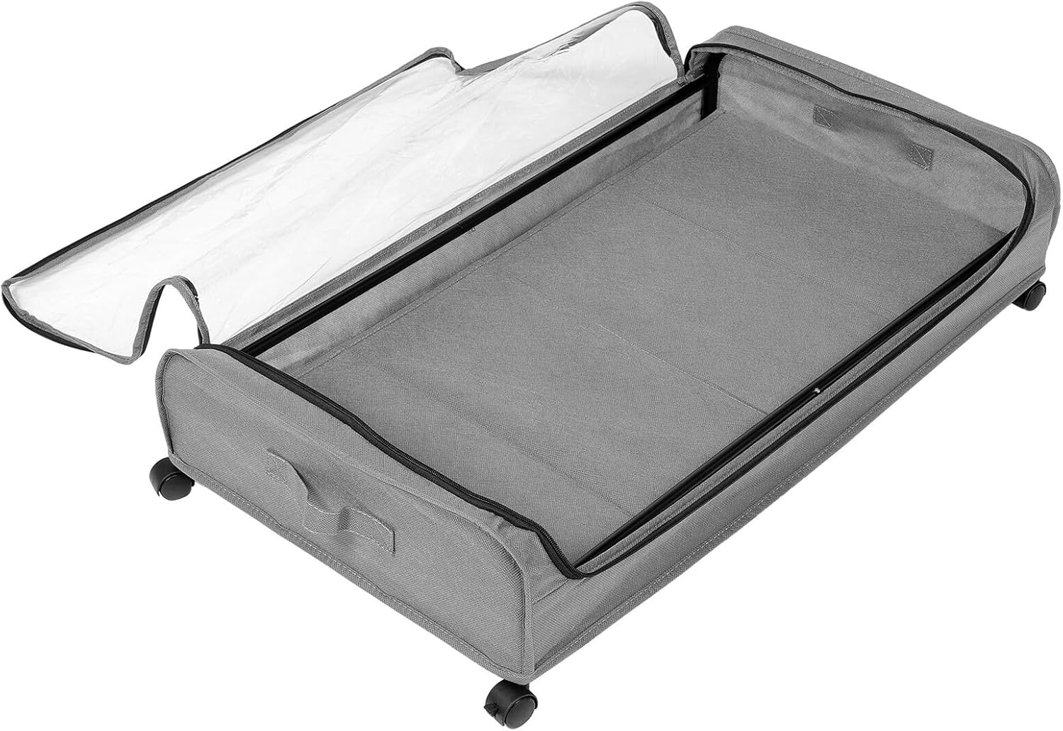 Housoutil Bed Storage Drawers with Wheels and Lid, Rolling Clothes Organizer with Fabric Baseboard, Space-saving Storage Rack for Shoes, and Books in Bedroom