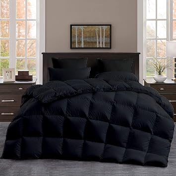 All Season, Down Alternative Comforter Sets 3PCs, Regular King90"X102", 100% Organic Cotton, 1000 TC, Duvet Insert 600 GSM, Corner TABS, Corner TABS, Soft, Fluffy, Black