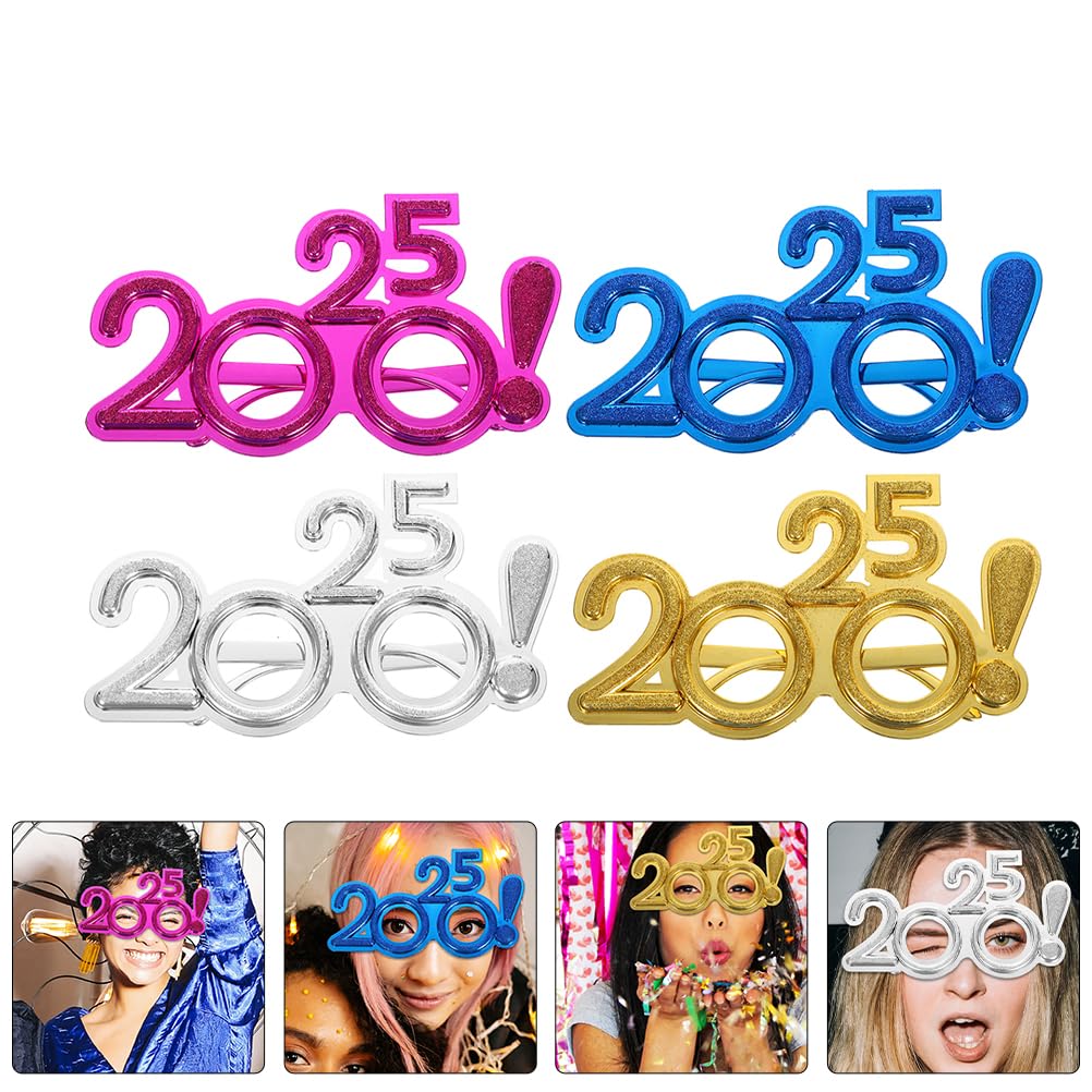 LUOZZY 4pcs 2025 New Year Party Glasses Decoration Number 2025 Eyewear Plastic Number Eyeglasses Photo Props for New Year Party Favors Supplies