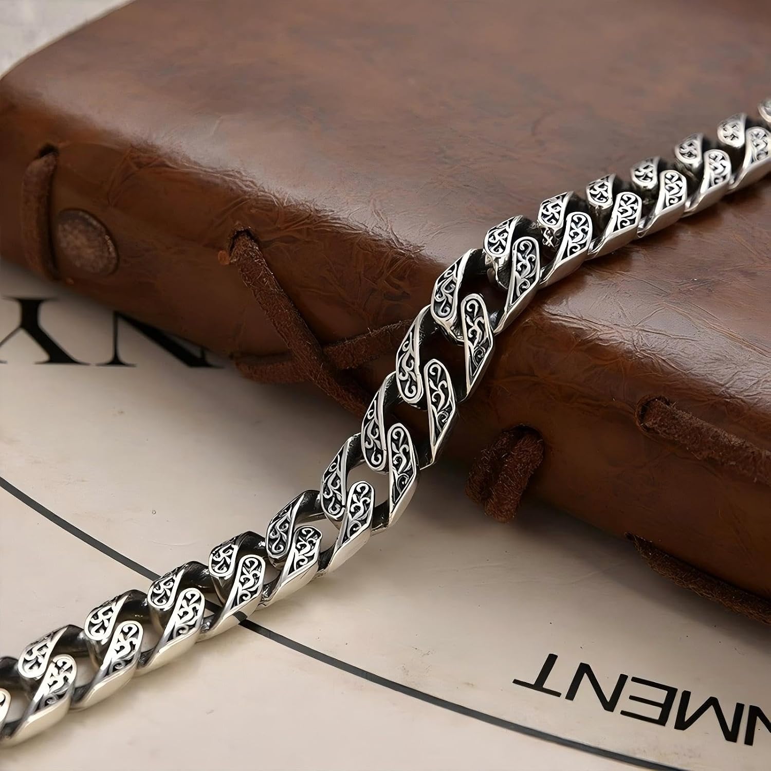 Italian Handmade Sterling Silver Mens Bracelets | Solid S925 Chain Bracelets | Men's Silver Bracelet Gift for Dad, Boyfriend, Son, My Man (8.6'' Vine Grass)