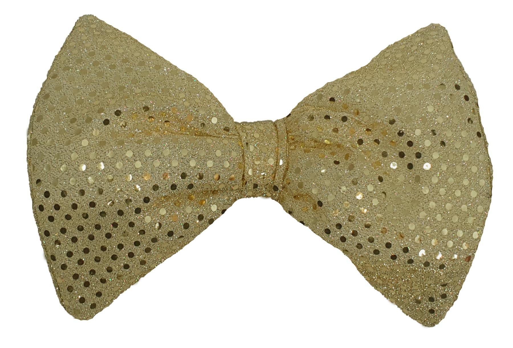 Giant Oversized Sequin Bowtie Dickie Bowtie 11"x 8" Clown Fancy Dress Accessory [Gold]