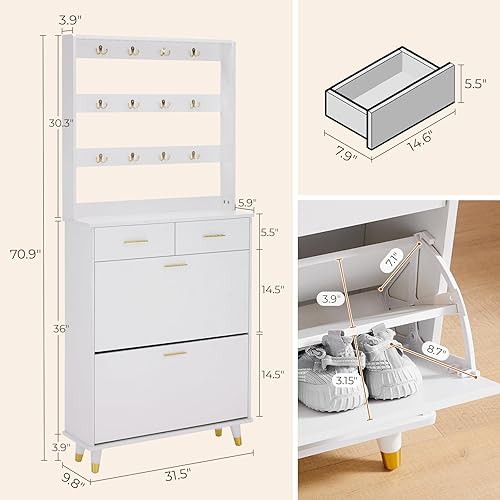Miniatura 3 de Armario de entrada para dormitorio, armario de almacenamiento de zapatos de entrada, organizador de zapatos, cajones extraíbles y abatibles y 12