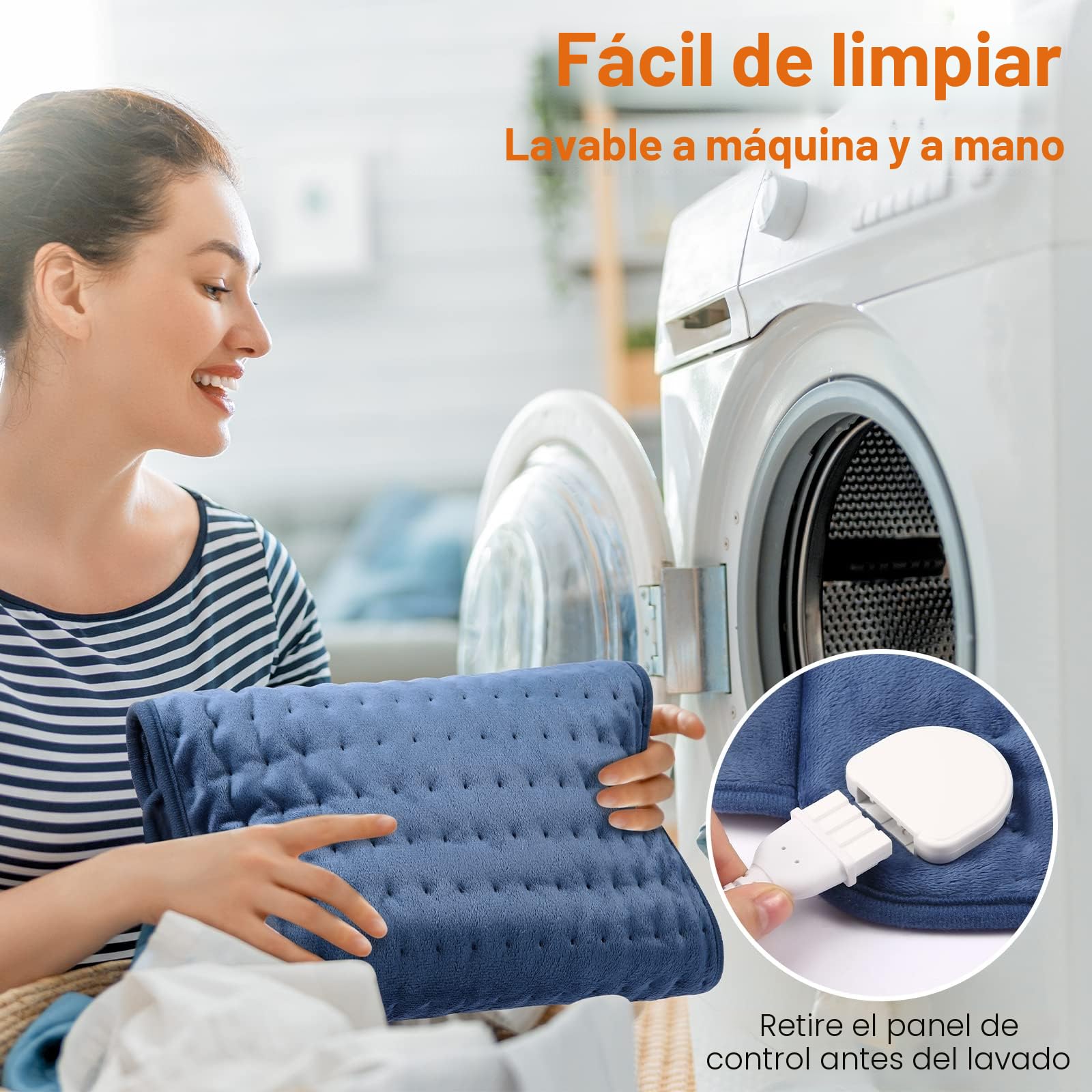 Manta Eléctrica 126x30cm 6 Niveles Temperatura Apagado Automático Lavable Calentamiento Rápido Almohadilla Lumbar Azul