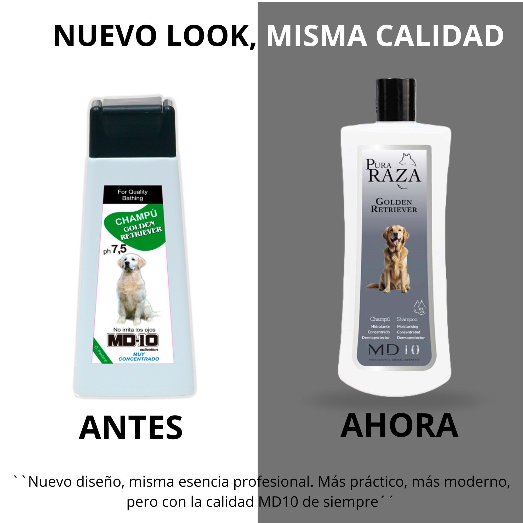Champú para Golden Retriever - Champú para Perros Hidratante y Dermoprotector Vitamina D-Pantenol - Activos Desenredantes - Aspecto Sedoso - Vegano - Fabricado en España - 5 L - MD-10 COLLECTION