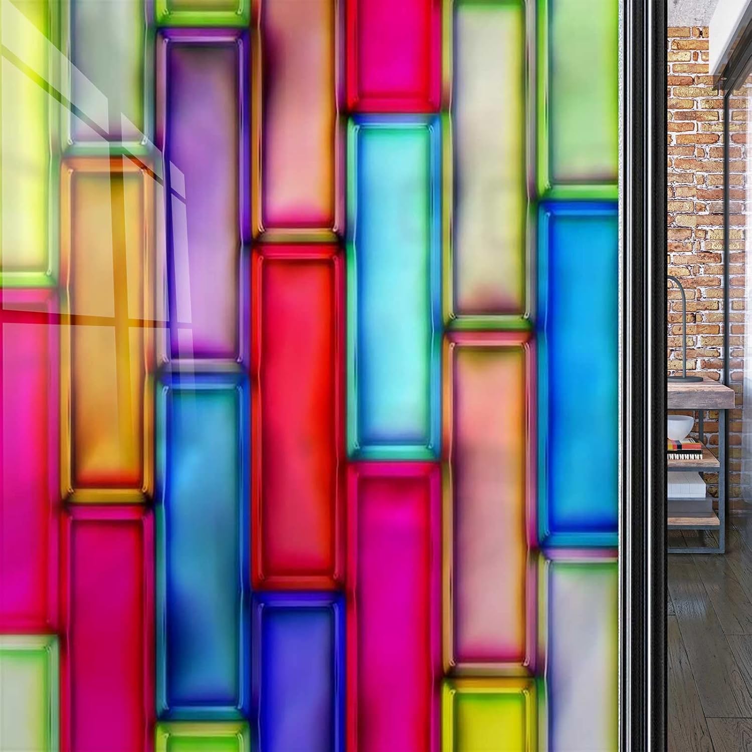 Stained Glass Window Film Privacy Bathroom Abstract Colorful Self-Adhesive Privacy Static Cling Window Sticker Office 35.4 x 59 in