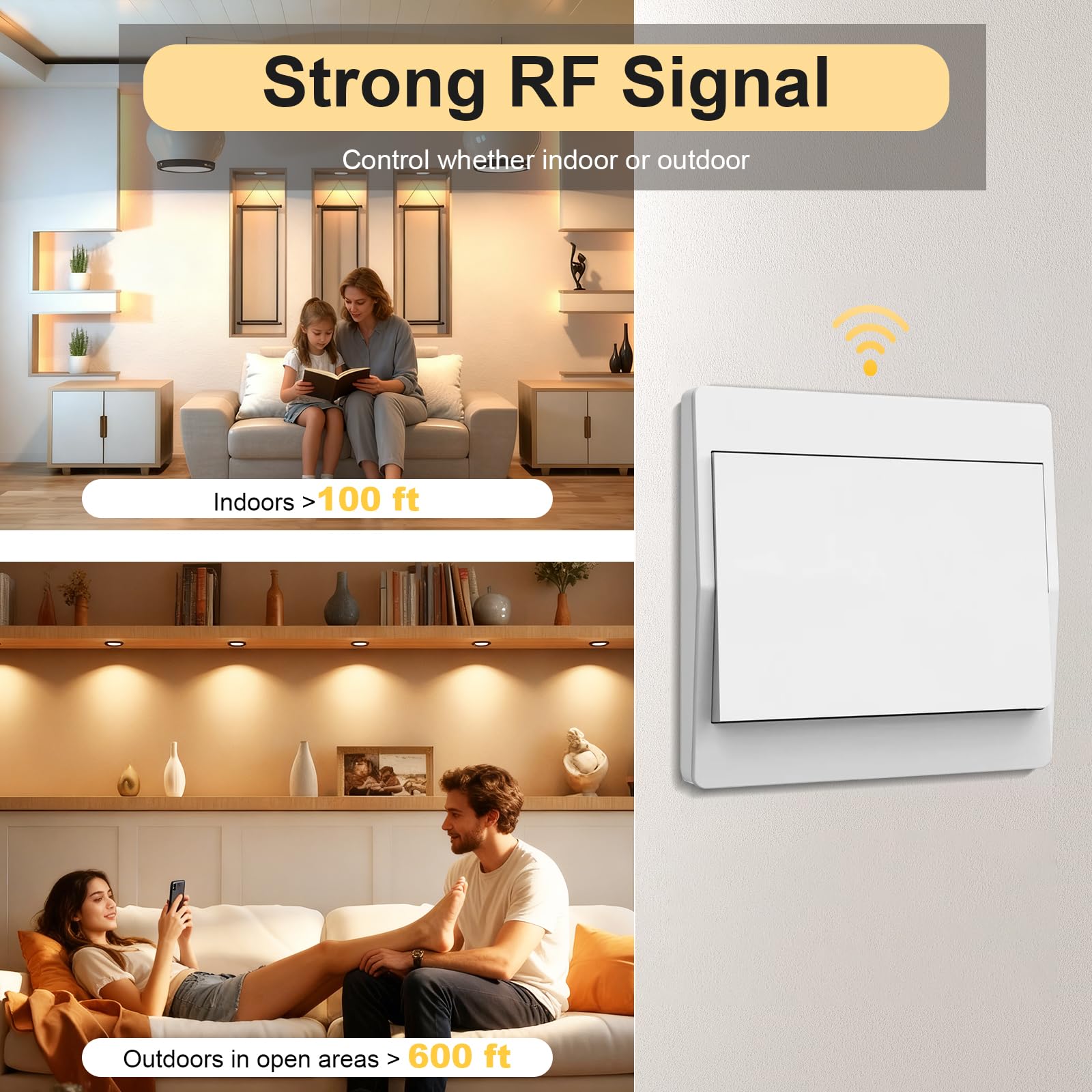 Juego de interruptores de luz inalámbricos de 230 V, interruptor inalámbrico sin batería, resistente al agua (1 receptor+3 paneles de conmutación)