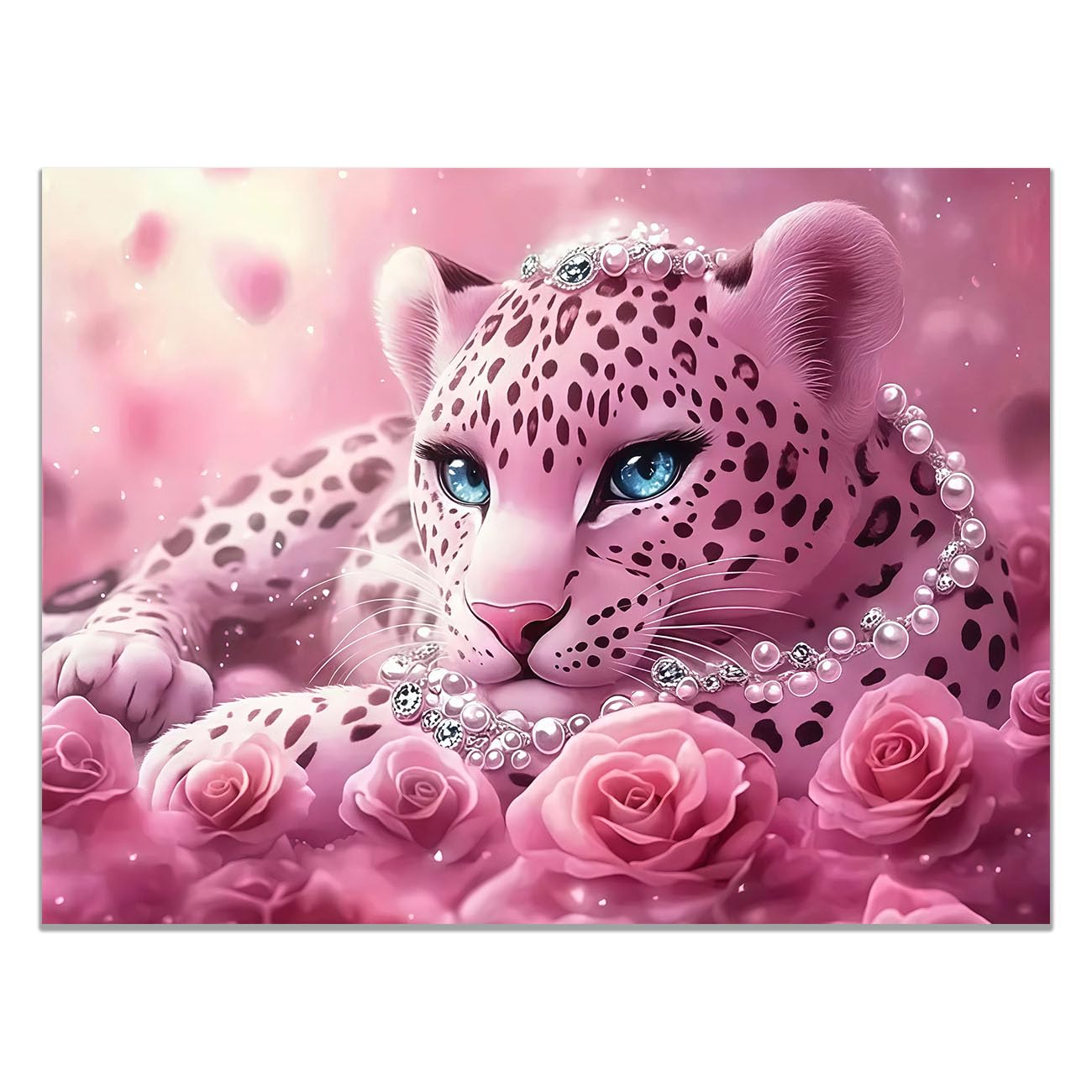 TODOAA Canvas Wall Art Wildlife lion Picture Cute Pink Leopard Paintings Canvas- Farmhouse Art Prints- Animal Nursery Wall Prints Poster for Living room(Pink 2)-40x60cm Unframed — image 1