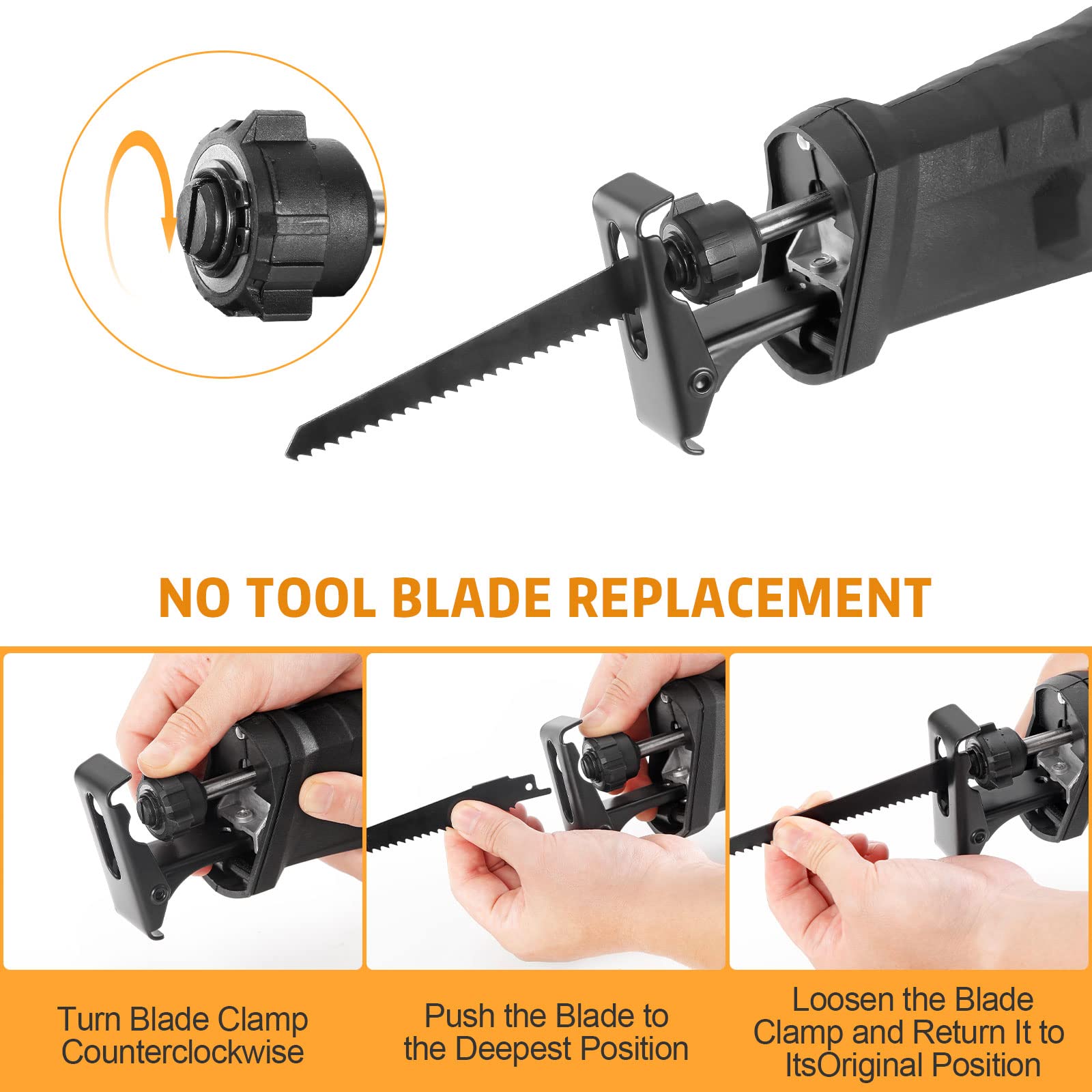 MAXPRO Professional Scie Sabre, 850W Scie Égoïne Électrique, 0-2800 RPM Vitesse Variable, Profondeur de Coupe: 5mm (Métal), Course de Coupe 28mm, poignée pivotante (gauche et droite 90º), LED