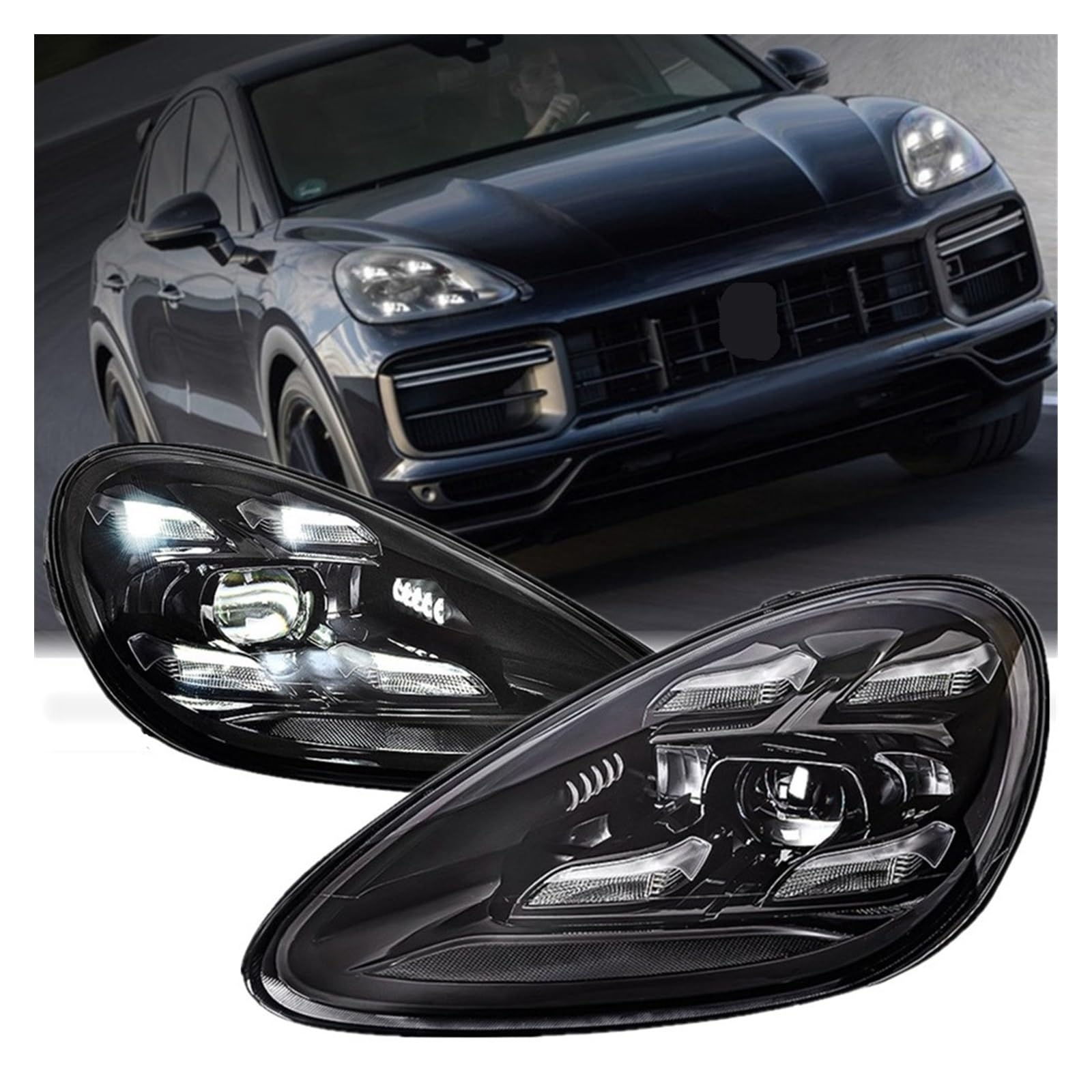 2 luci anteriori compatibili con i fari Porsche Cayenne 2011-2018, aggiornamento auto 2021, accessori per fari DRL completi(11-14_ORIGINAL WITH AFS)