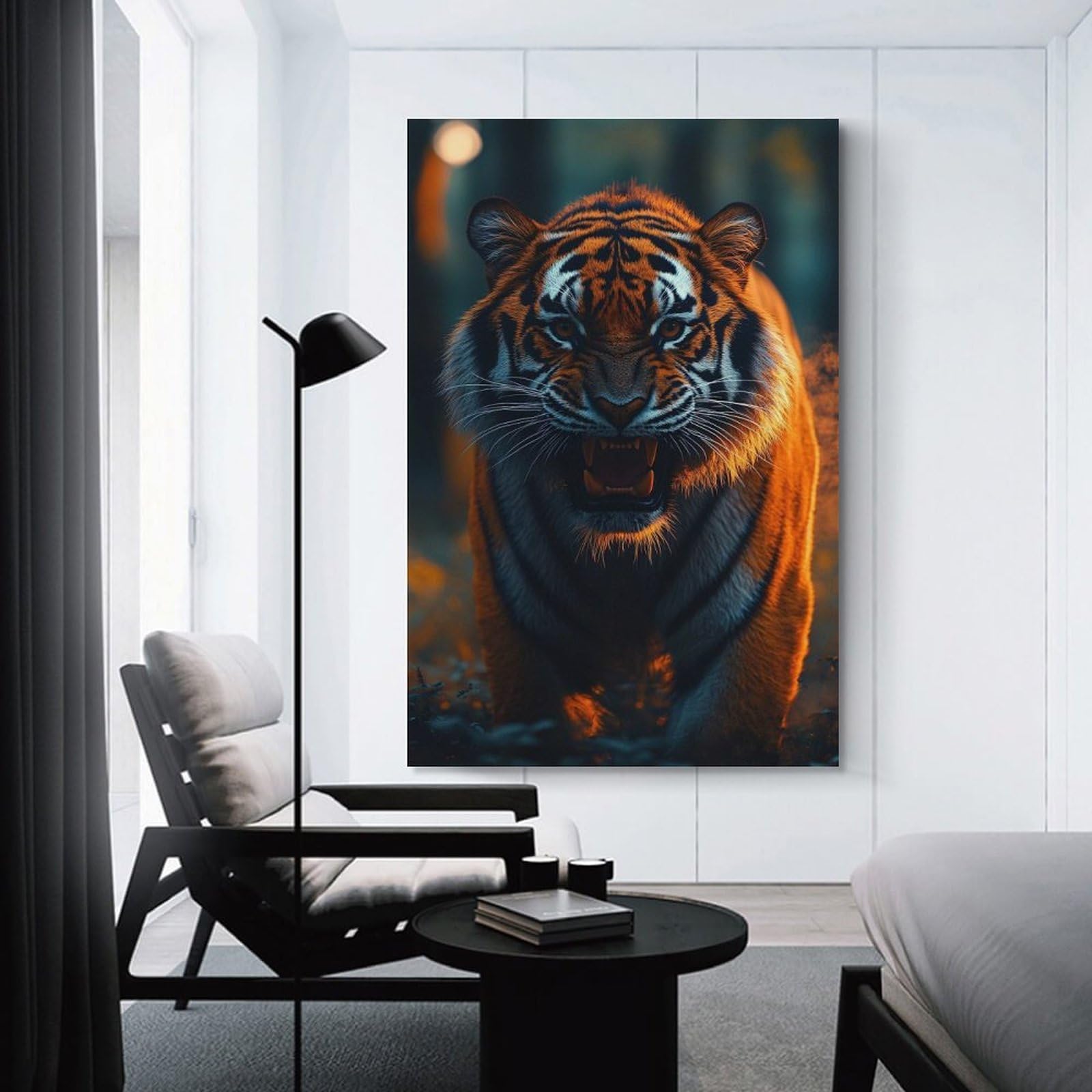 Junmoney Roaring Tiger Portrait Wall Art Print, 08x12inch(20x30cm), for Bedroom Decor, Cosy Corners Or Studios, Decorative Wall Art for Cosy Rooms